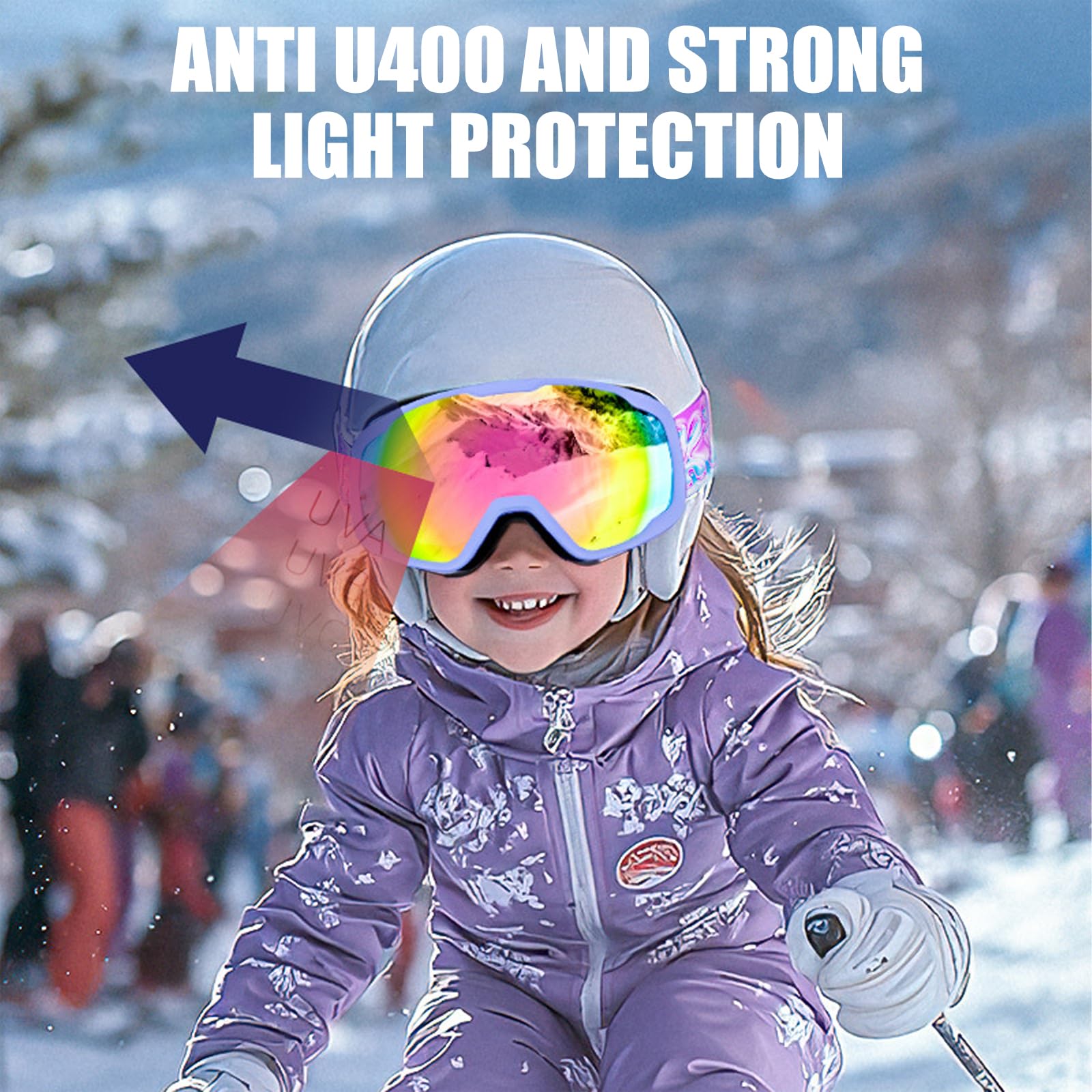 Lunettes de ski à double couche avec sangle réglable pour garçons et filles de 3 à 15 ans pour le ski, le snowboard, les sports de plein air, garçons et filles