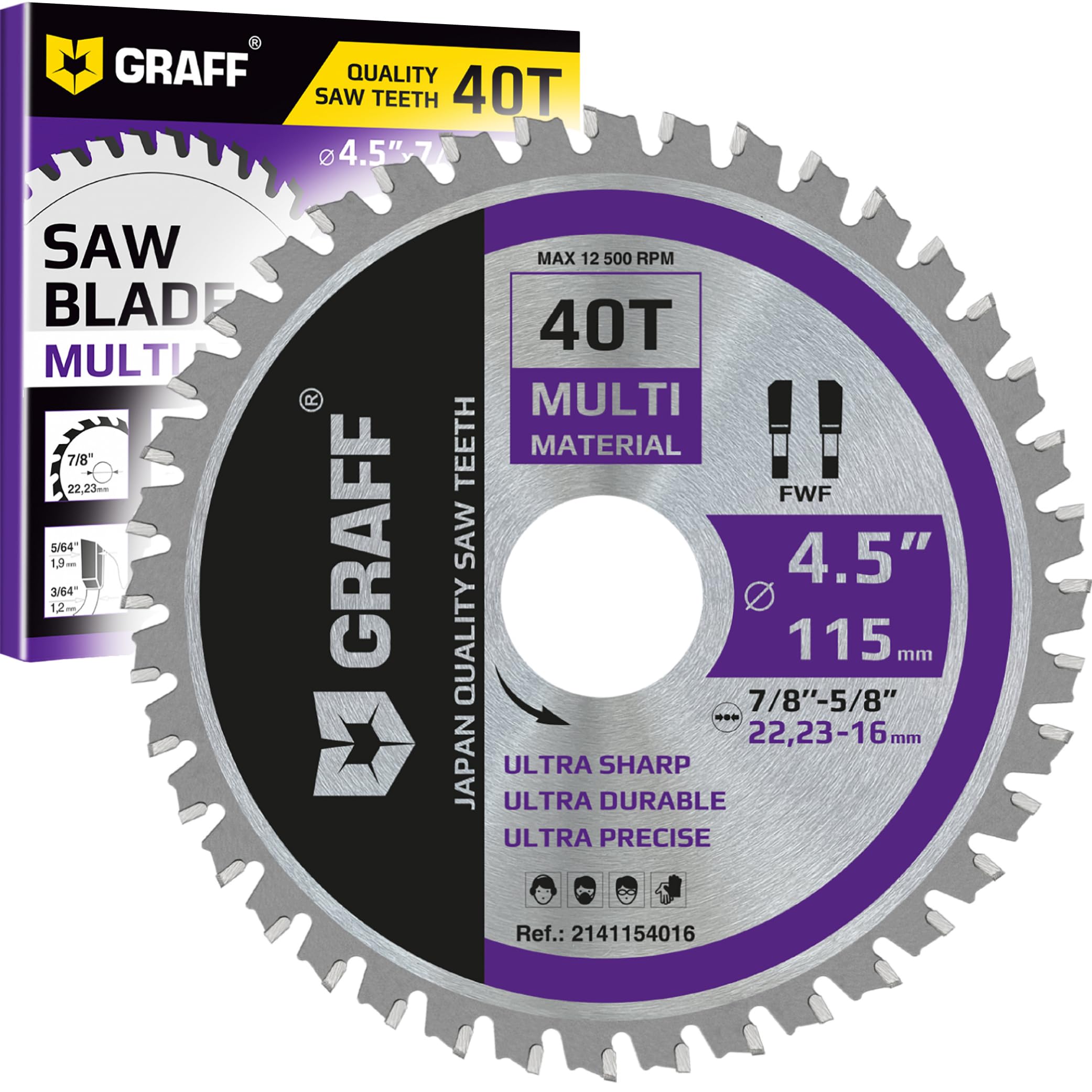 GRAFF 4-1/2 Inch Circular Saw Blade with 7/8-Inch Arbor - 40-Teeth Grinder Saw Blade for Aluminium