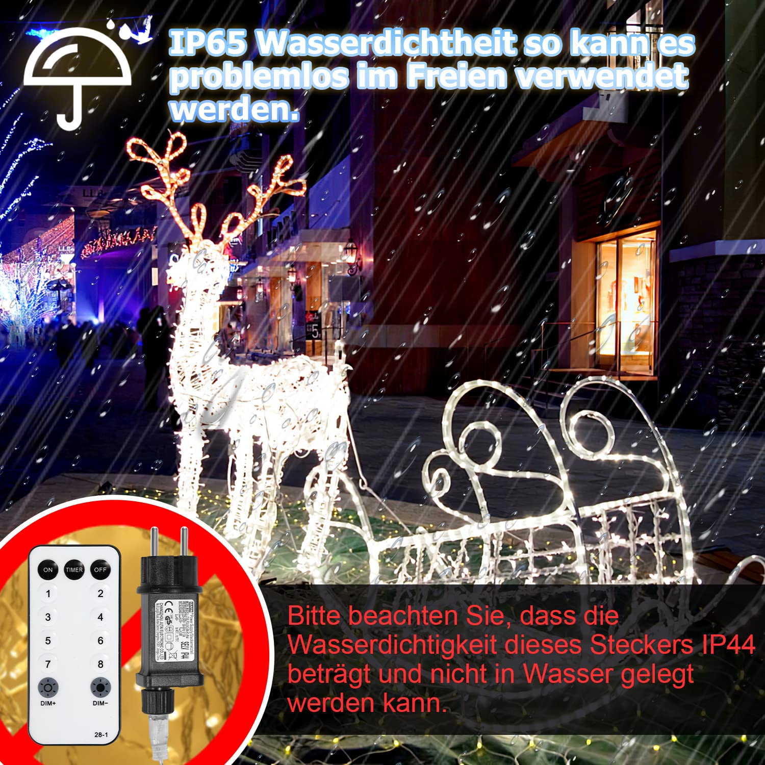 Manguera de luz LED de 20 m, 200 LED, resistente al agua, con mando a distancia y temporizador, para exteriores, balcón, terraza, boda, fiesta, luz blanca fría