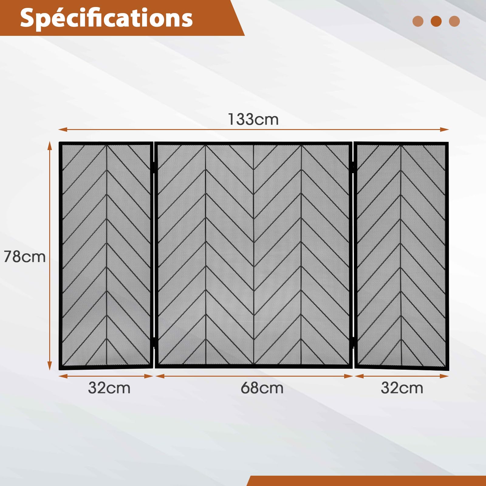 COSTWAY Ecran de Cheminée Pliable à 3 Panneaux de 78 x 133 cm, Pare-Étincelles en Maille de Fer, Clôture de Cheminée avec Charnière Flexible, Grille de Protection pour Salon, Chambre (Noir)