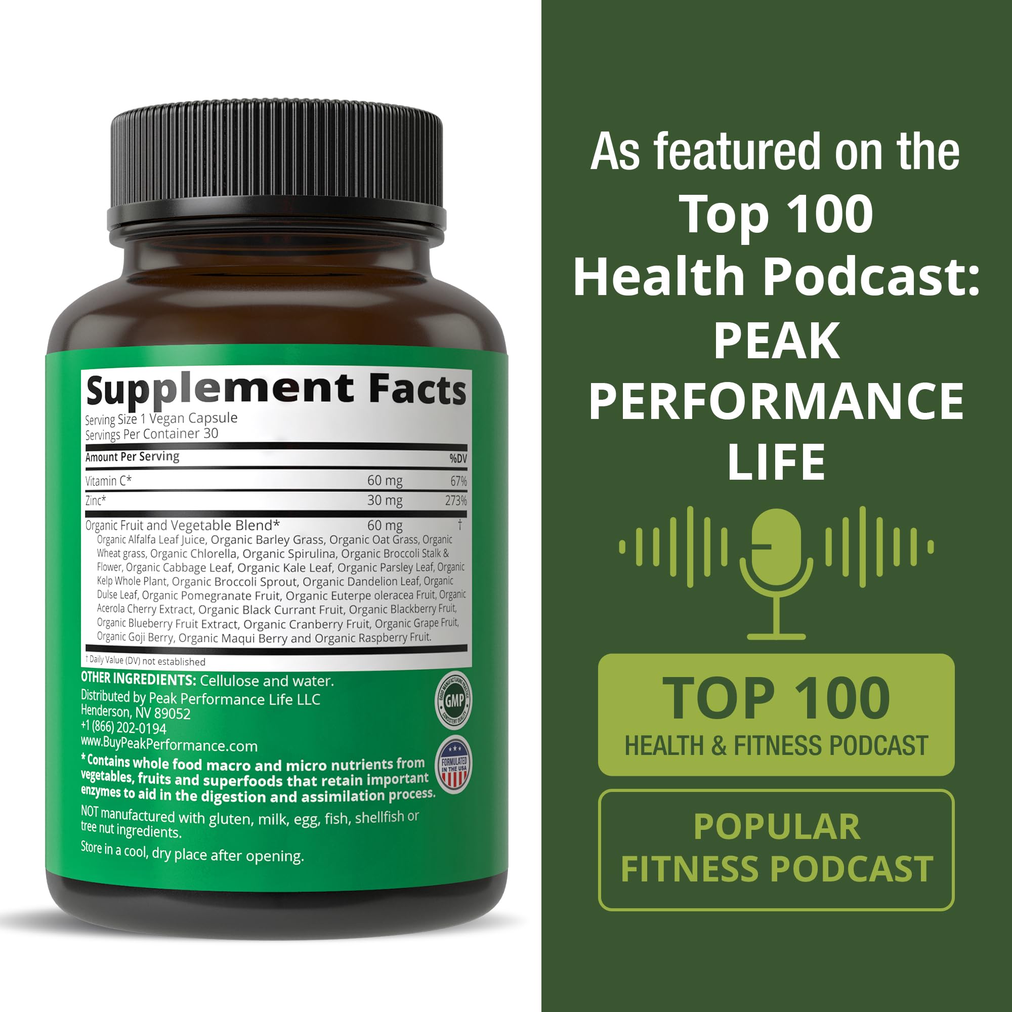 Peak Performance Vegan Zinc Supplement with Vitamin C + Whole Food Blend of — Amazon image 6
