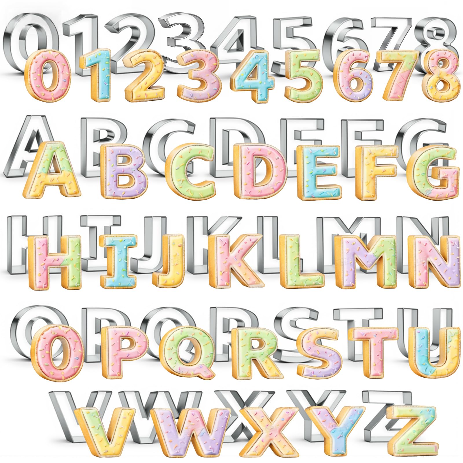35 Pcs 3 Inch Large Alphabet & Number Letter Cookie Cutters Stainless Steel Cookie Fondant Cutter Set Metal Biscuit Dough Mold Baking Tool for Cake Holiday Birthday Home Party Supplies