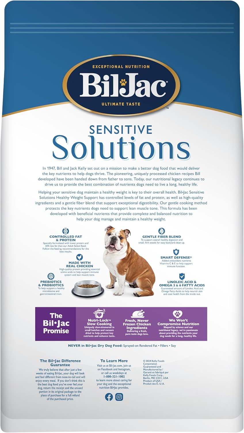 Bil-Jac Sensitive Solutions Healthy Weight Support Dry Dog Food, Fresh Chicken Recipe, 6 lb Bag