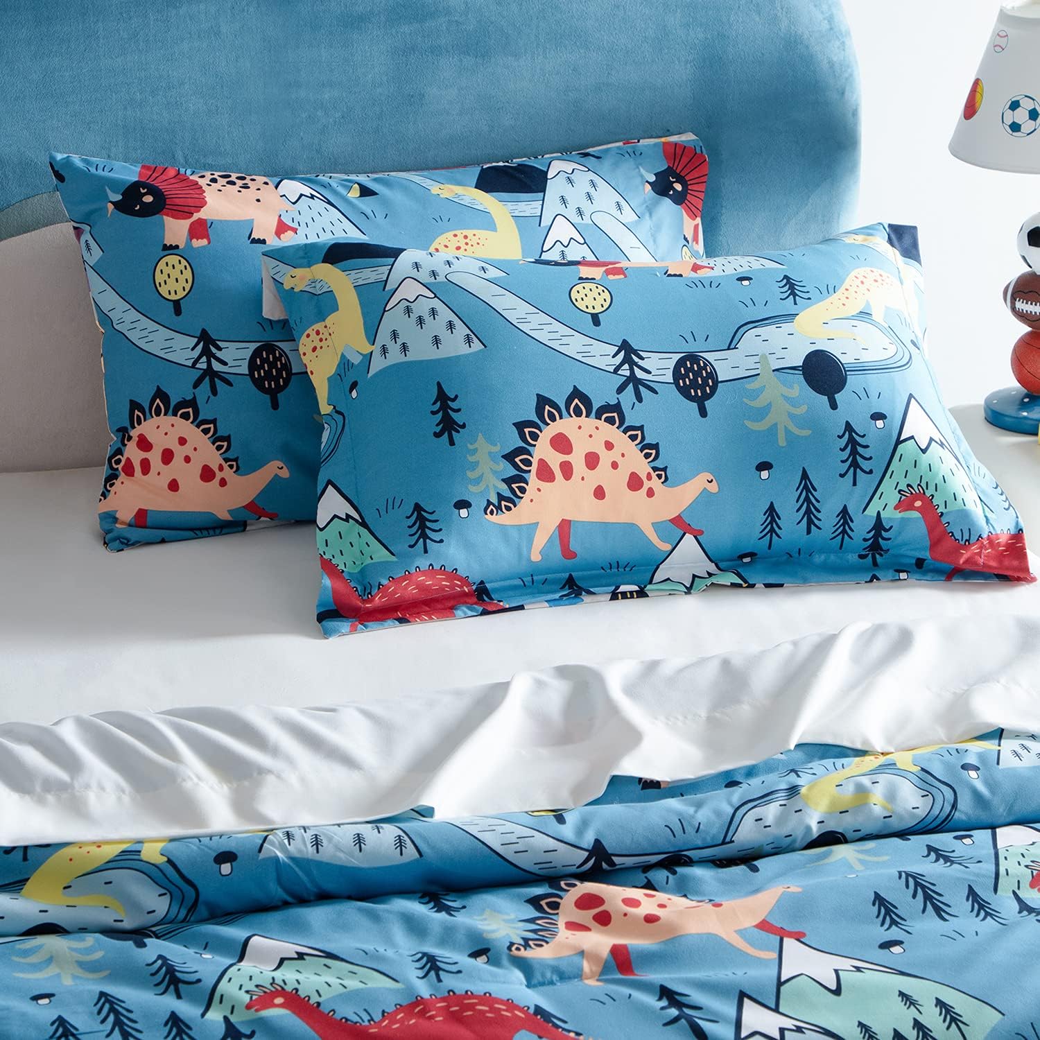 Bedsure Kids Twin Bedding Sets for Boys, Dinosaur Bedding, 5 Pieces Bed in a Bag, Easy Care Super Soft Comforter and Sheets Set (Blue,Twin)