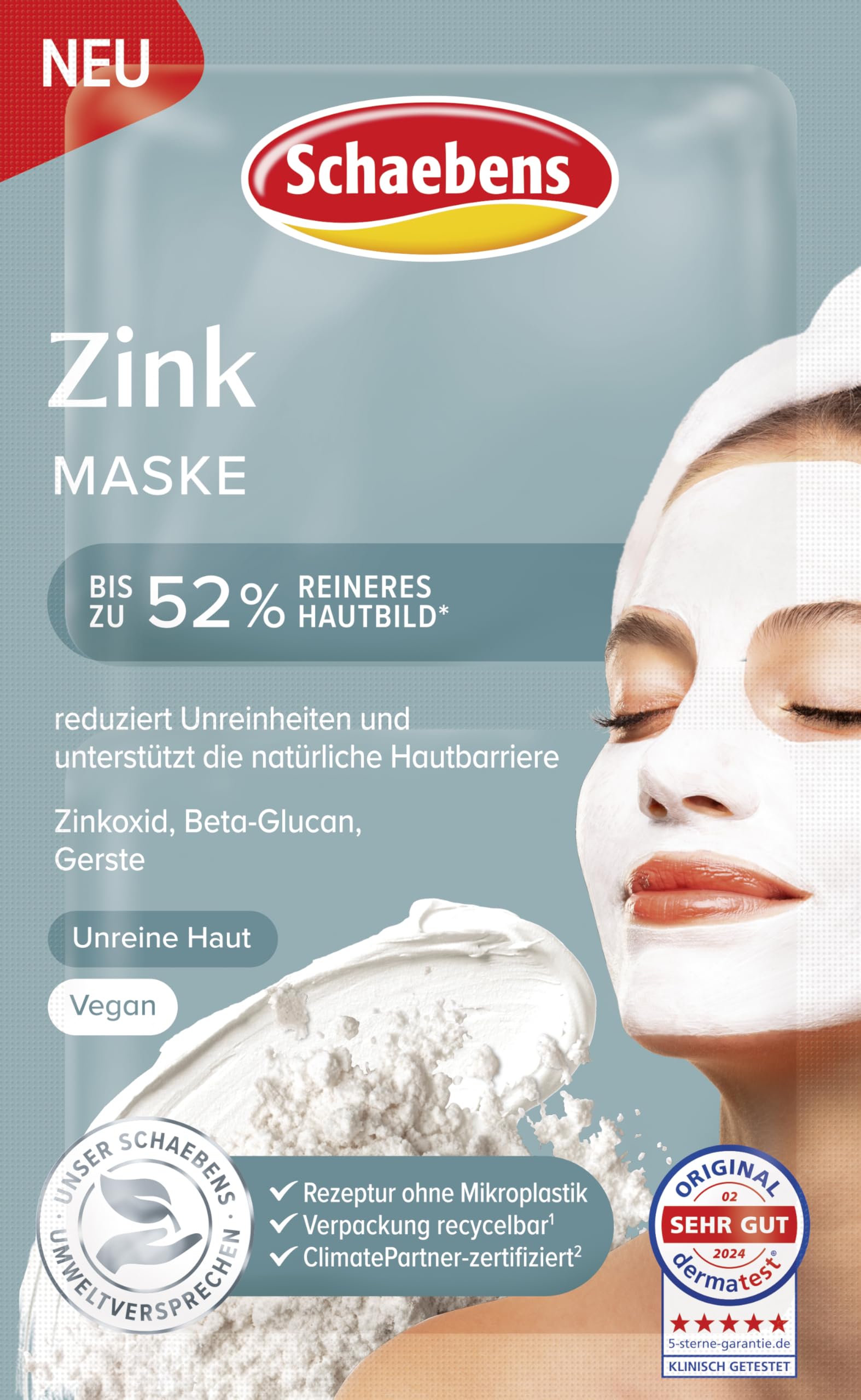 Schaebens Zink Crememaske - reduziert Unreinheiten und unterstützt die natürliche Hautbarriere mit Zinkoxid, Beta-Glucan und Gerste für unreine Haut VEGAN