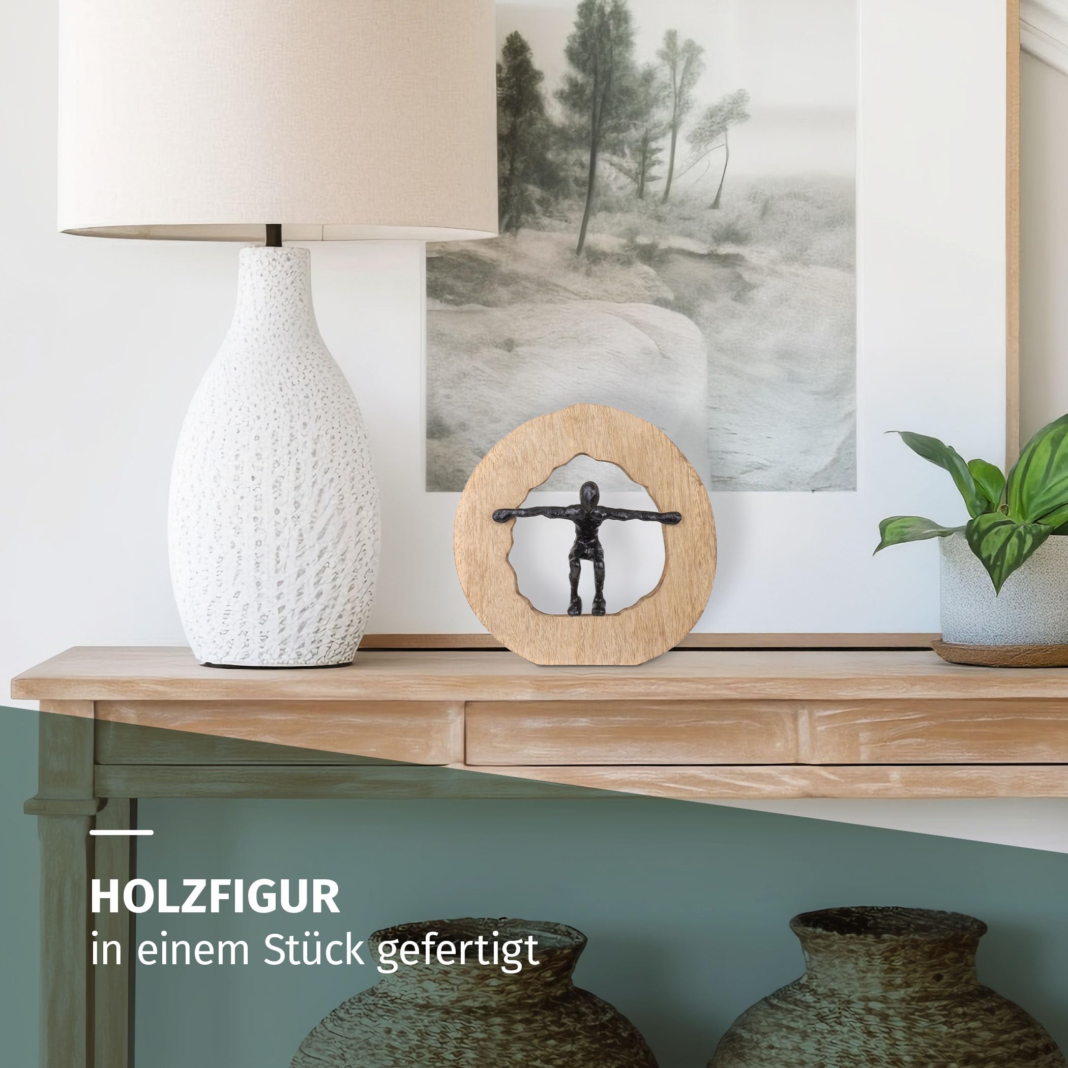 Moritz Skulptur Wage den Sprung 27 cm schwarz – Mangoholz Deko Figur modern | Handgefertigt aus Massivholz und Aluminium, Unikat mit feiner Maserung, Symbol für Mut und Balance, ideal für Büro und Regal