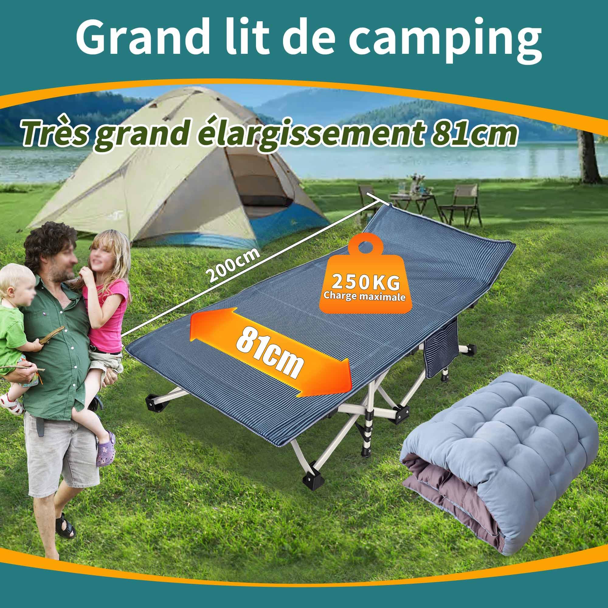 Lit de Camping surdimensionné XXL 81,3 cm de Large avec Matelas Confortable pour Adultes – Lit de Camping Extra Large pour Dormir, Pliable Robuste avec Sac de Transport pour la