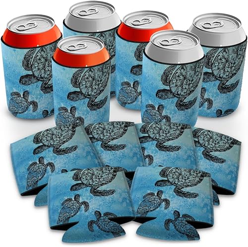 Vista 3 de WIRESTER Fundas enfriadoras de latas para bebidas de soda y cerveza, paquete de 6 – tortuga marina del océano