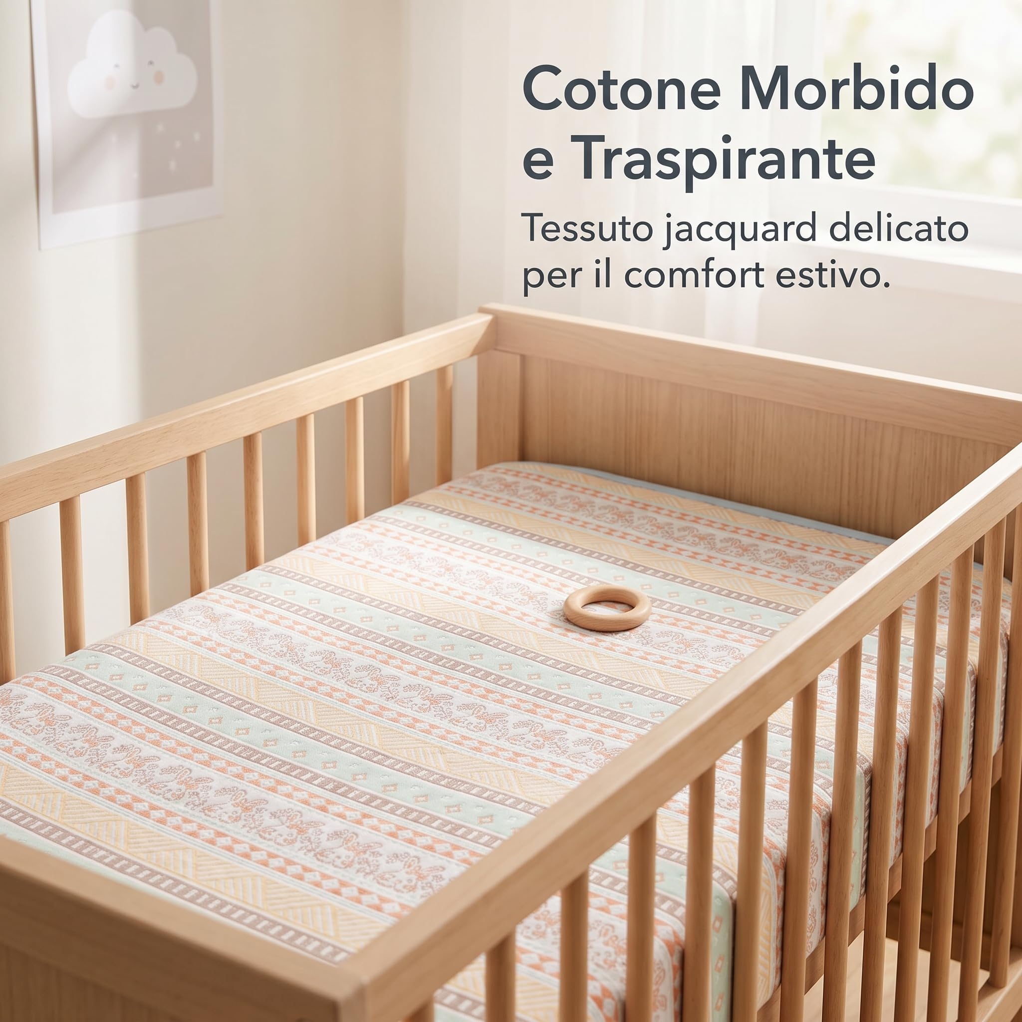 Lenzuo con Angoli in Cotone, Lenzuolo Lettino Reversibile per Culla/Carrozzina, Trama Jacquard 40s, 180 * 80cm