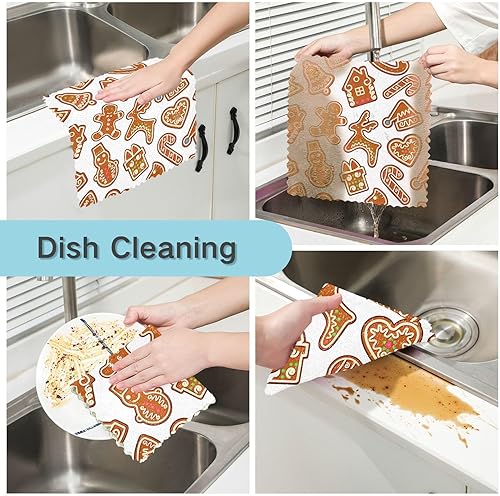 Miniatura 2 de FRODOTGV Xmas Cookies Snowman Candy Cane Bell Tea Towels Absorbent Microfiber Drying Towel Kitchen Cotton Terry Dish Towels