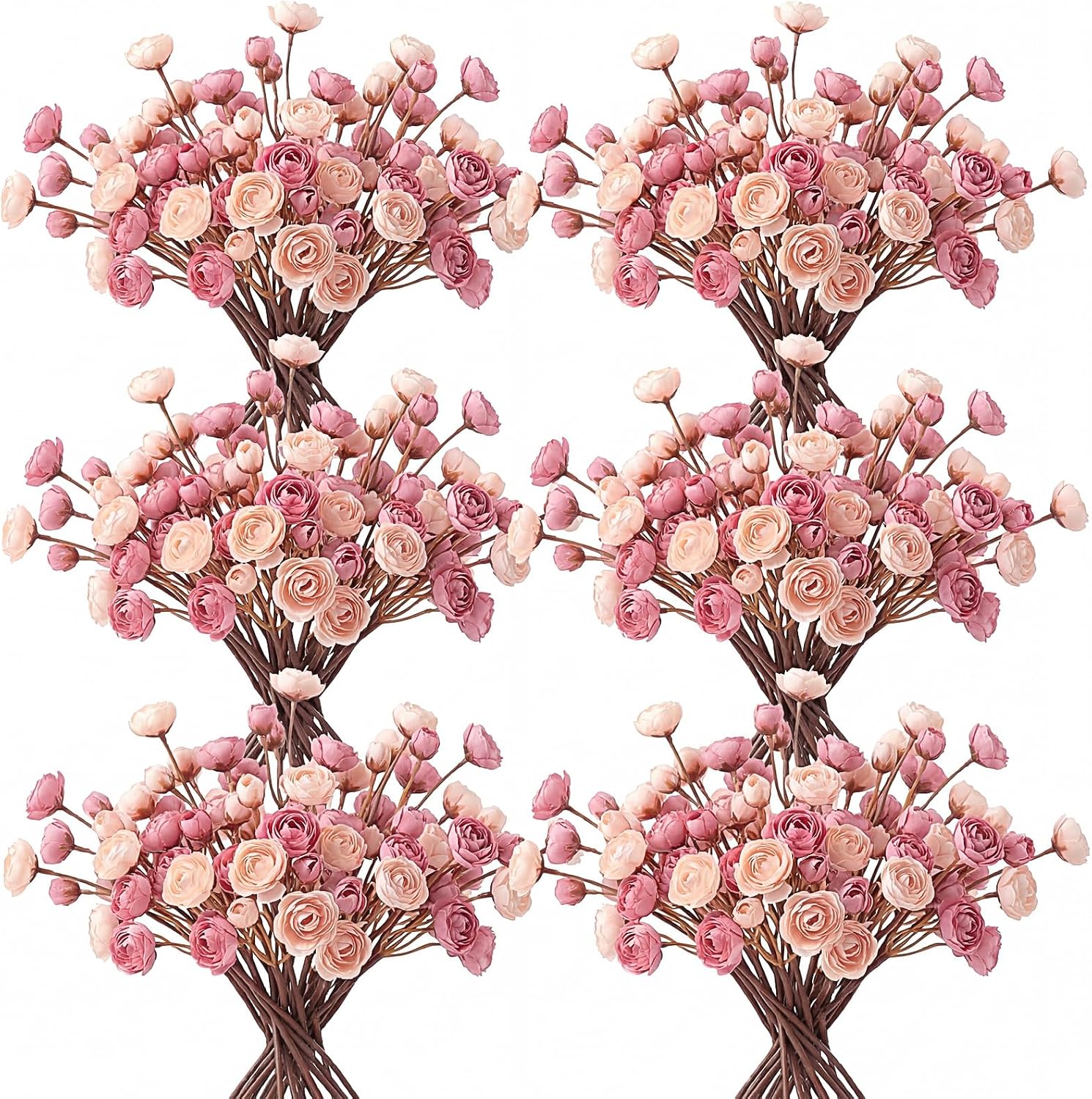 XunYee 60 Pcs Dusty Rose Artificial Ranunculus Flowers Bulk Faux Ranunculus Bouquet Realistic Silk Pink Rose Flowers Decoration for Wedding, Home, DIY Bouquet, Centerpieces, Bridal Shower, Arrangement