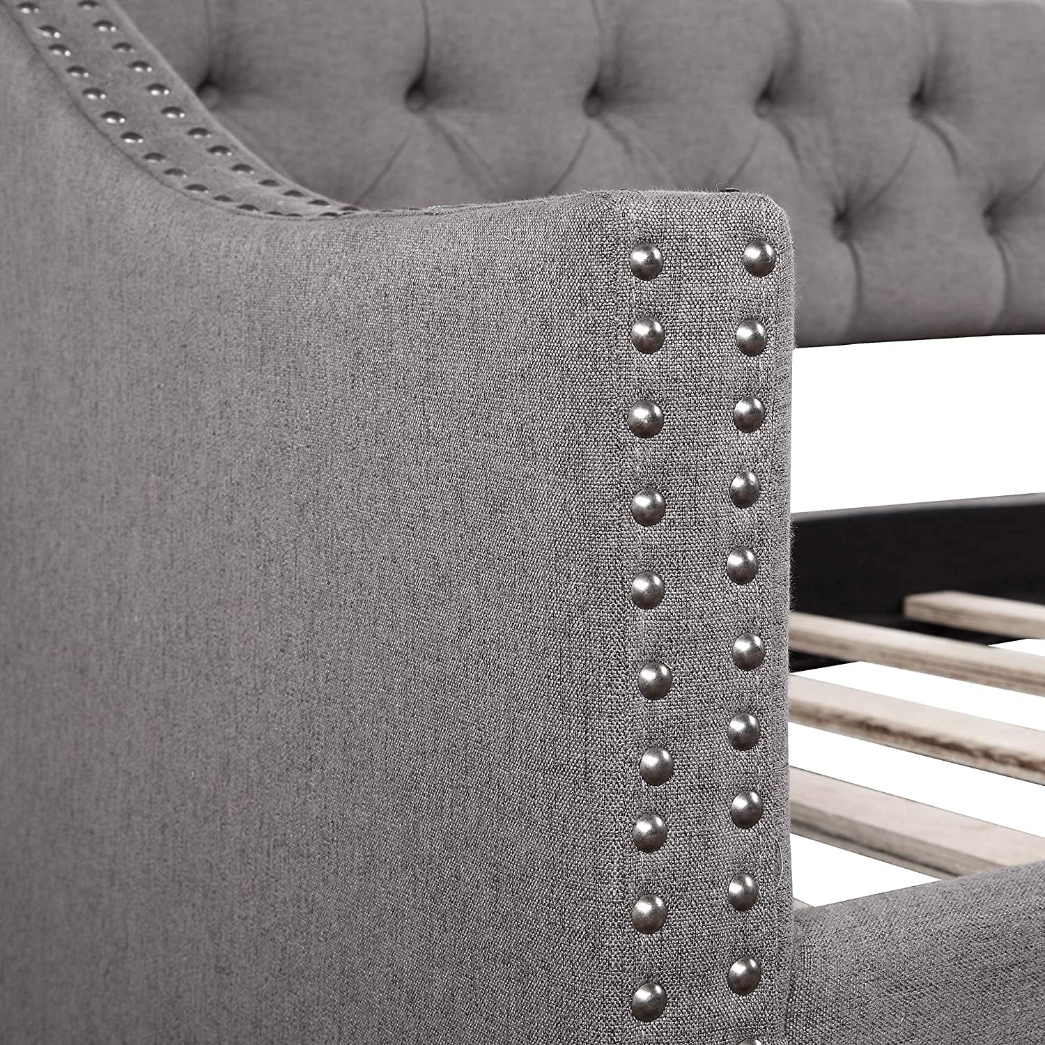 Merax Twin Size Daybed, Upholstered Daybed Sofa Bed with Two Drawers, Wood Slat Support Day Bed Frame, Grey