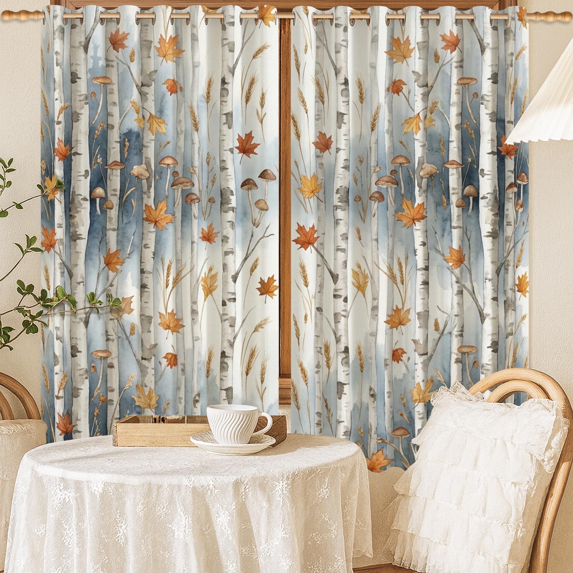 Rideaux occultants pour chambre d'enfant déco nature champignons marron