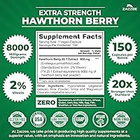 Vista 3 de Zazzee - Extracto de baya de espino blanco extrafuerte 20:1, 8000 mg de fuerza, 2% de vitexina, 150 cápsulas veganas, suministro para 5 meses