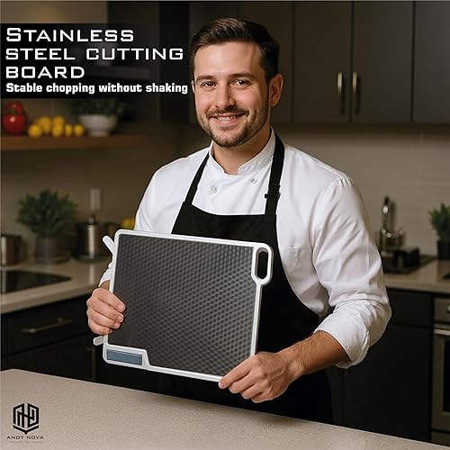 Miniatura 6 de Tabla de cortar de acero inoxidable duradera, tablas de cortar de titanio fáciles de limpiar para cocina, acero inoxidable apto para alimentos,