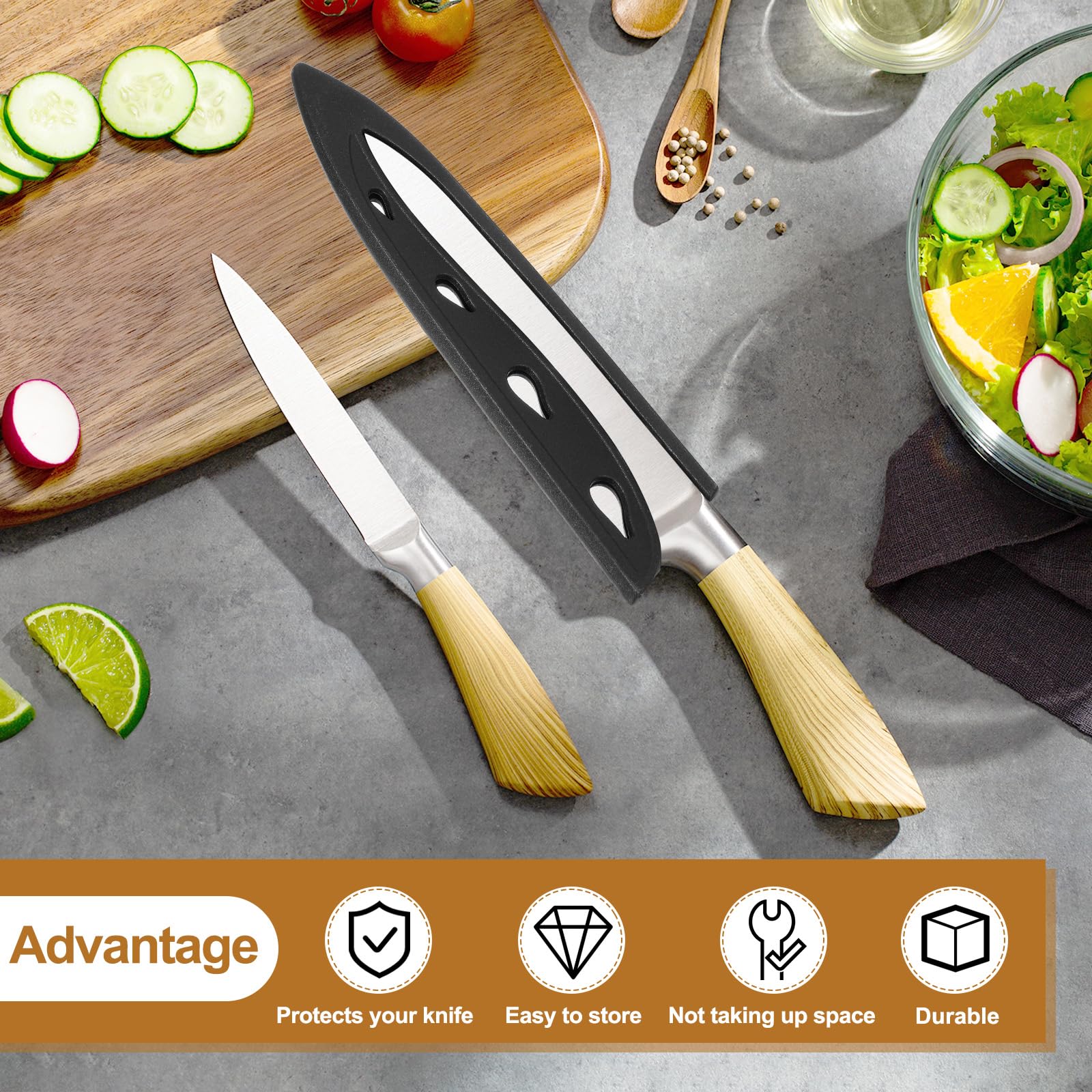 PATIKIL 3Pcs Copri Coltelli In Plastica Sicurezza Per Coltello Da 5" Universale Fodero Protettivo Lama Per Cucina E Bar, Nero