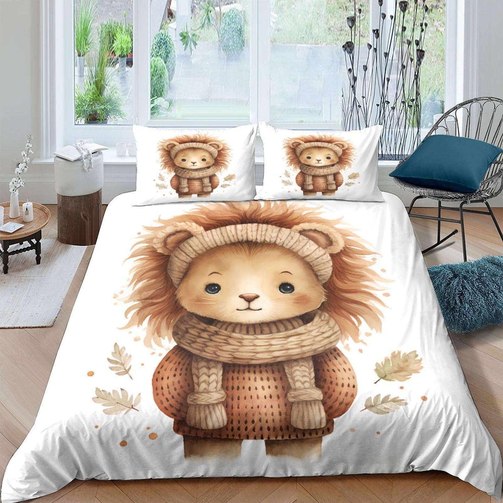 Housse de couette imprimé 3D bébé lionceau haut de gamme et linge de lit luxe pour famille
