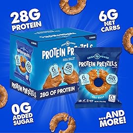 Crisp Power High Protein Pretzels, Sea Salt, High Protein Snack, 28G Protein, Low Carb, Crunchy, No Added Sugar, Keto-Friendly Snack, 1.75 oz Bags, 24 Pack, Vegan, Plant-Based, Keto