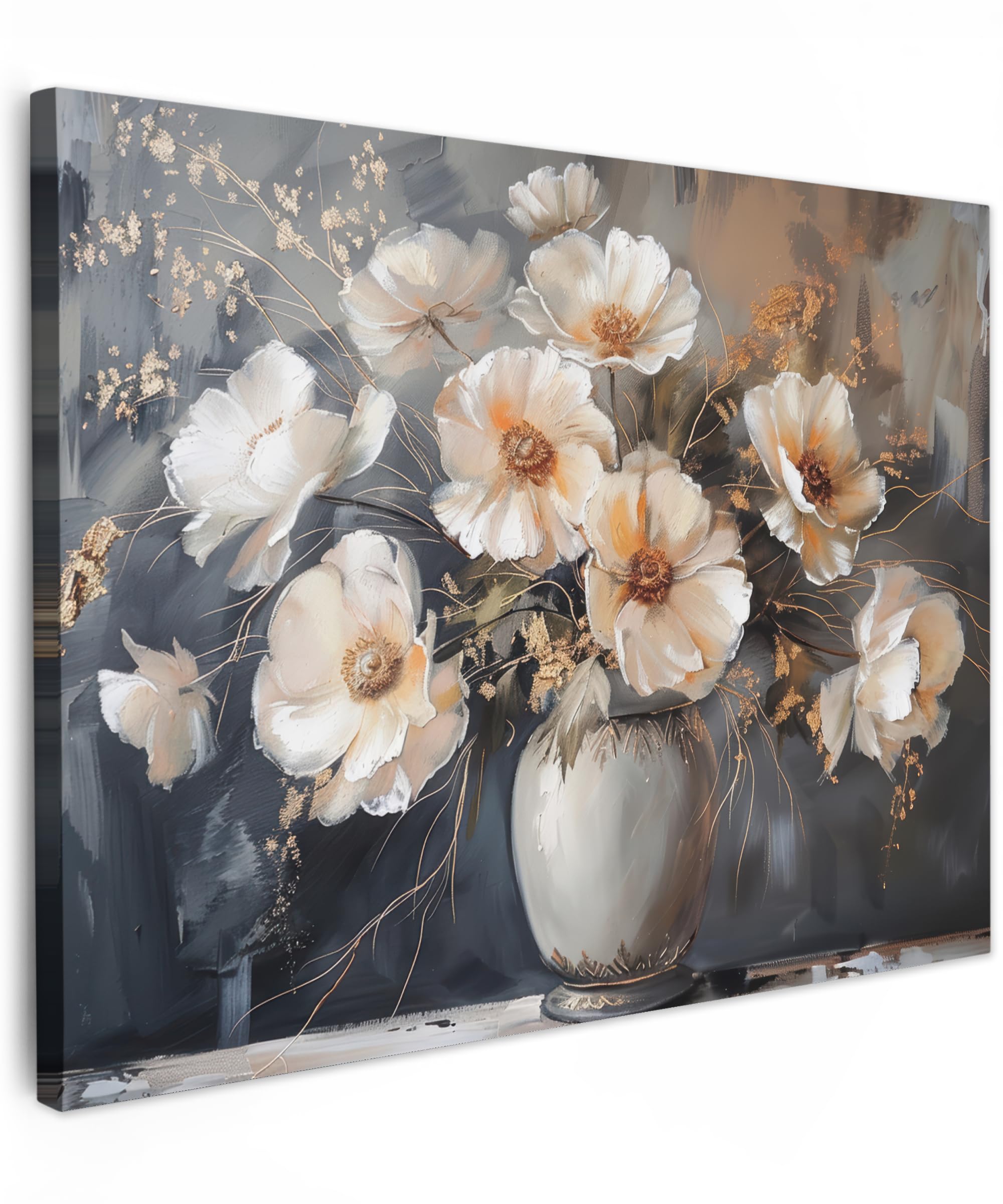 MuchoWow© Canvas Wall Art 16"x12" / 40x30 cm Home Decor Paintings for Living Room Decorations Gifts Hallway Flowers - White - Vase - Modern — image 1