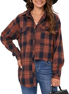 Timuspo Women's Checked Shirt Blouse Button Down Long Sleeve Oktoberfest Blouse Checked Tunic Casual V-Neck Tops Flannel S...