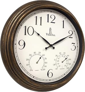 18 Inch Waterproof Outdoor Wall Clock with Thermometer & Hygrometer - Large Patio Clock, Weatherproof Quartz for Garden, Pool, Indoor Use