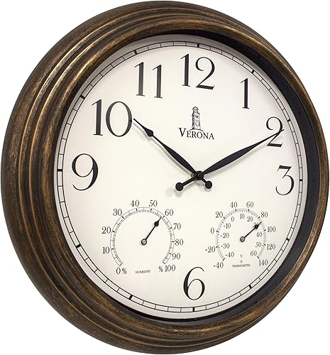 Miniatura 12 de Relojes para exteriores para patio, grande, impermeable, con termómetro, reloj de pared para interiores y exteriores de 24 pulgadas con combinación