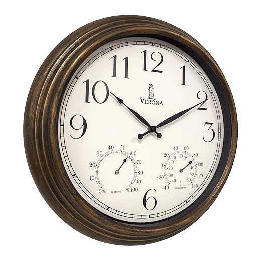 Outdoor Clocks for Patio Large Waterproof with Thermometer 18 inch Indoor Outdoor Wall Clock with