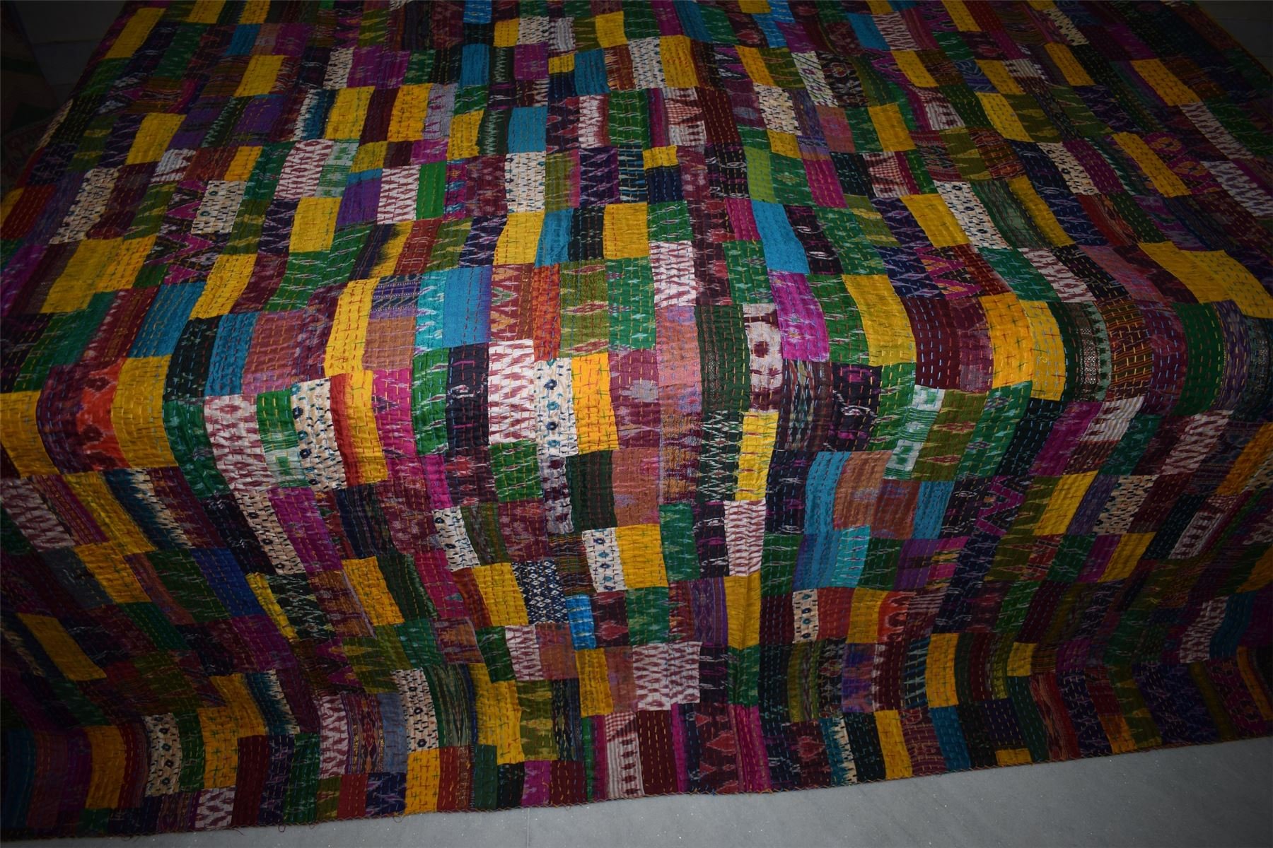 Colchas Edredones Colcha Vintage Hecha A Mano Kantha - De Sari De Seda Reciclada, Reversible, Patchwork Único | Varios Tamaños Manta Edredon