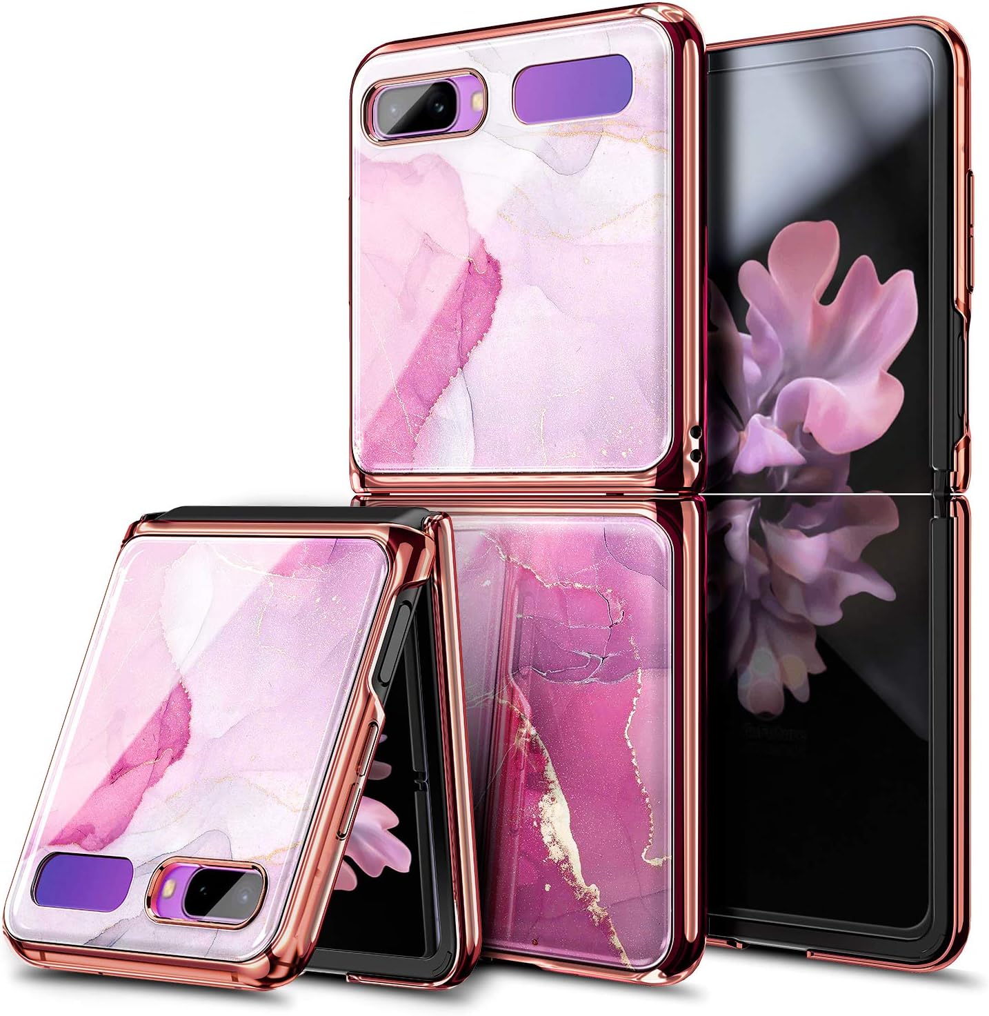 Best Deal 🛒 NZND Case for Samsung Galaxy Z Flip/Z Flip 5G, Ultra Slim Thin Glossy Stylish Protective, Electroplated Bumper, Marble Design Phone Case Cover -Pink 🛒 Crazy Deals NZND Case for Samsung Galaxy Z Flip/Z Flip 5G, Ultra Slim Thin Glossy Stylish Protective, Electroplated Bumper, Marble Design Phone Case Cover -Pink