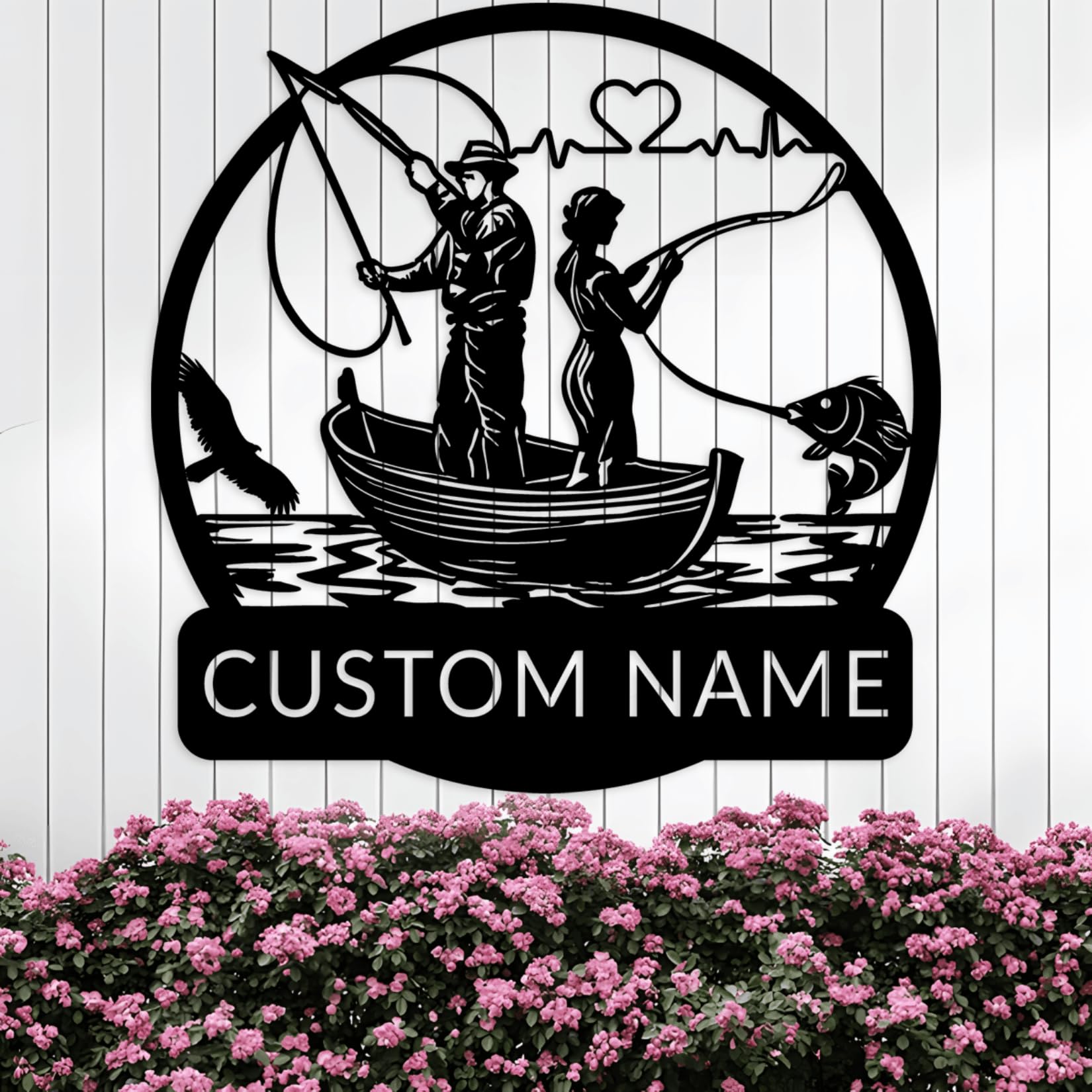 Personalized Couple Fishing Wall Art,Custom Fisherman Name Signs,Customized Home Sign Wall Decor,Metal Signs for Outdoor,Metal Family Wall Decor,Funny