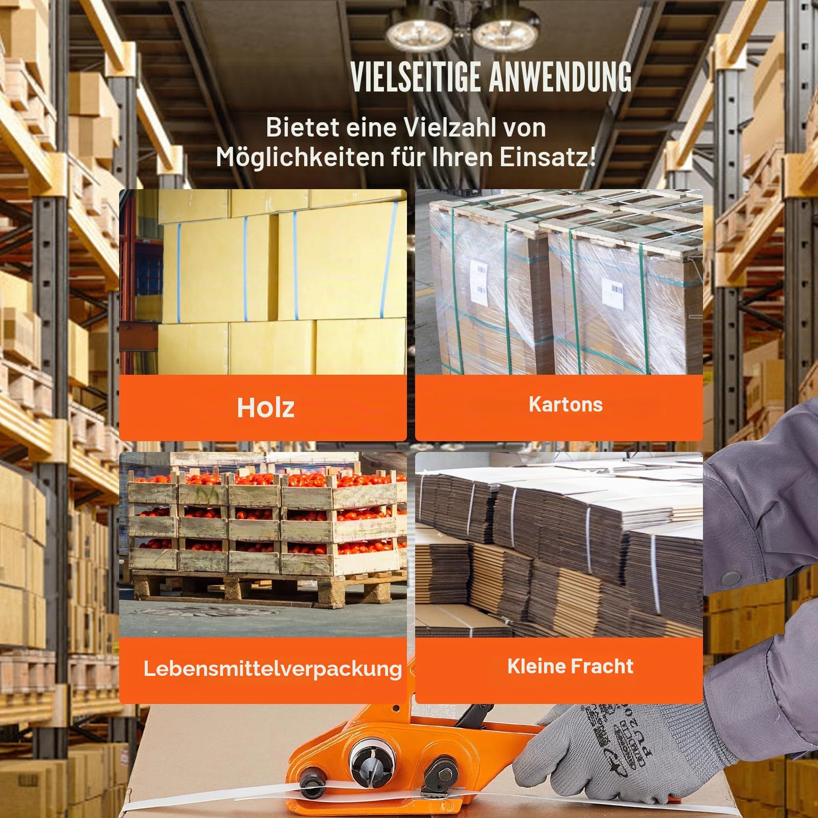 VEVOR Banding Umreifungsset mit Umreifungsspanner, Banding Sealer Tool, 1000 m langem PP-Band, 1000 Metalldichtungen, Palettenverpackungsband Umreifungsset Banding Verpackungsband zum Verpacken