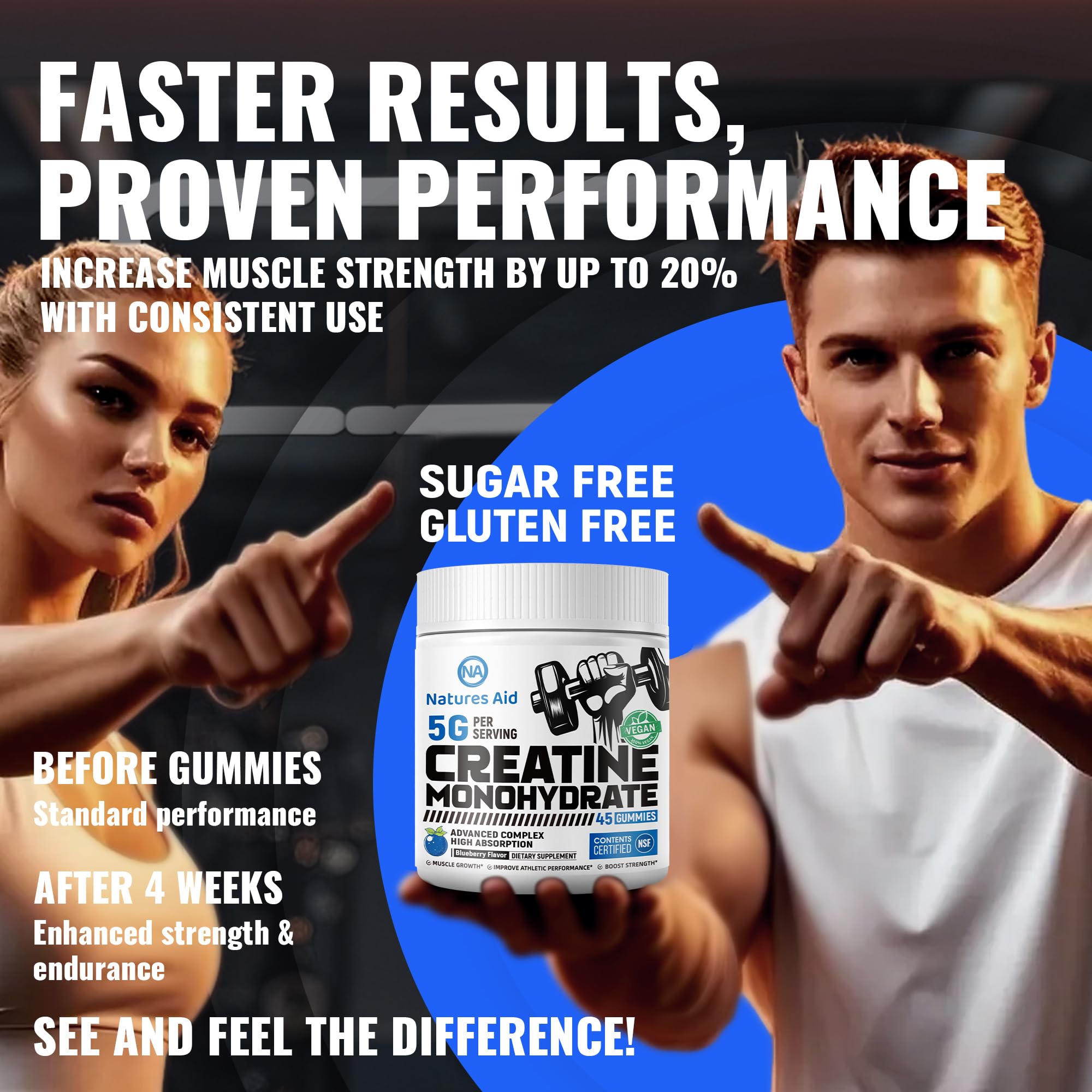 Creatine Monohydrate Gummies, NSF Certified Creatine Gummy, 5g Dose for Men & Women to Support Muscle, Strength, Recovery, Cognitive Health & Memory, Blueberry Flavor — Amazon image 8