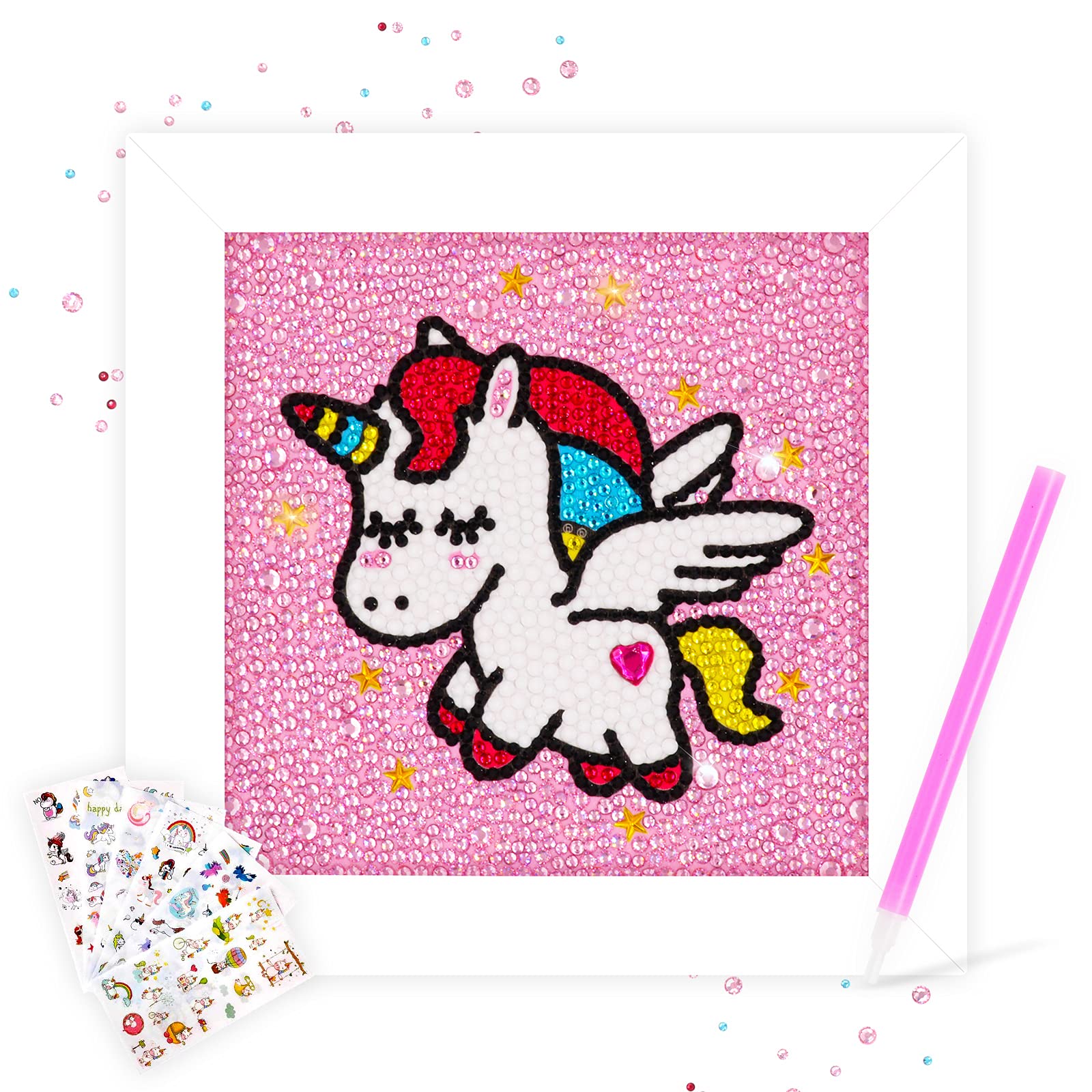 Sicbanna 5D Diamond Painting for Kids with Wooden Frame - Diamond Arts and Crafts for Kids Ages 6 - 8 - 10 - 12 - Gem Painting Kit - Unicorn Diamond Painting Kits for Kids, Boys, Girls (Unicorn)