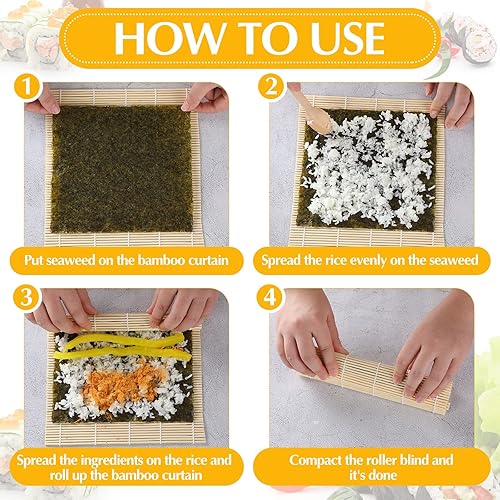 Miniatura 4 de Hoolerry 24 alfombrillas de sushi a granel de bambú para hacer sushi rodillo antiadherente cuadrado para suministros de fiesta en el hogar, 9.5 x