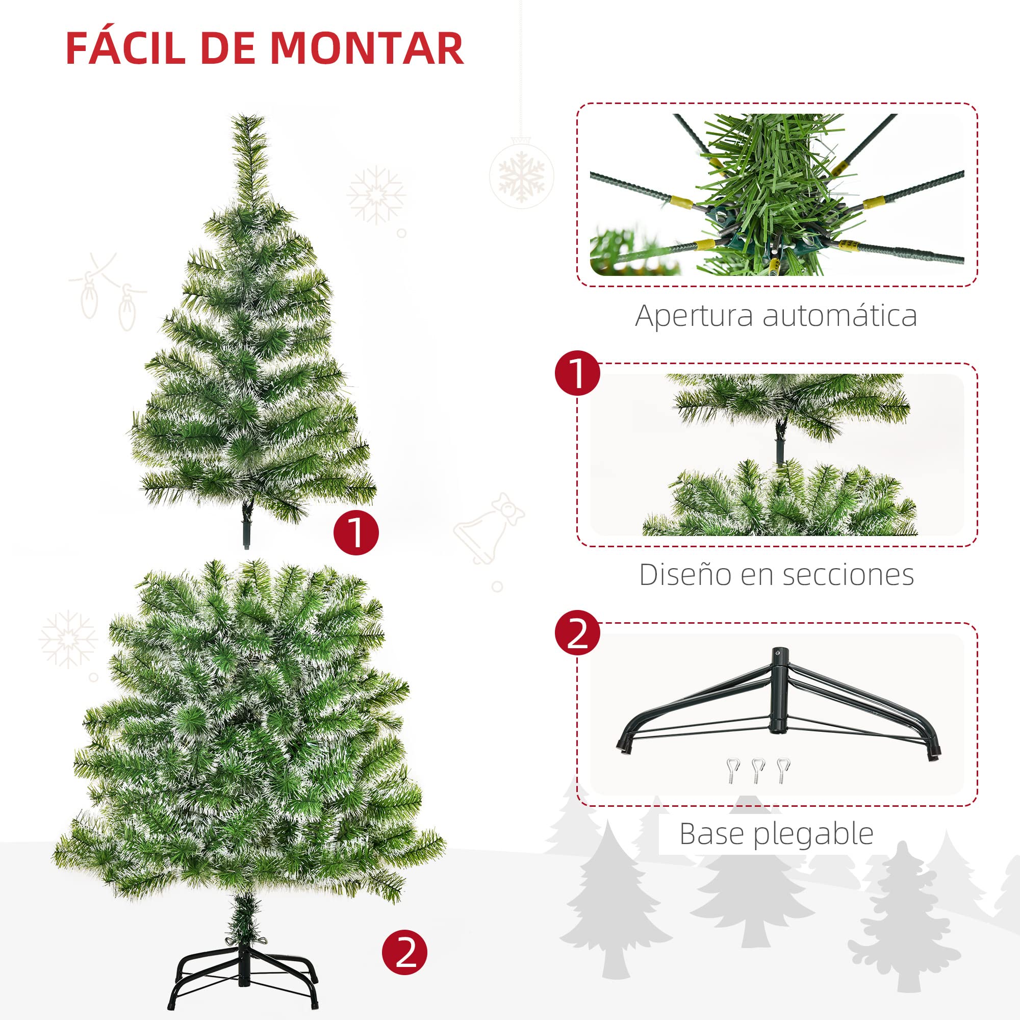 HOMCOM Árbol de Navidad Artificial 150 cm con 416 Ramas Hojas de Pet y Soporte de Metal Decoración Navideña para Interior Salón Fiestas Ø75x150 cm Verde