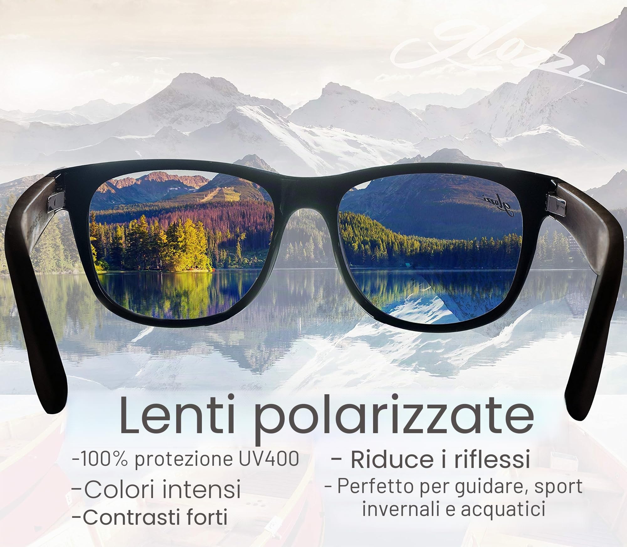 Occhiali da Sole Legno di Bambù per Uomo e Donna con Lenti Riflettenti e Polarizzate UV400 di Categoria 3 e Custodia in Sughero