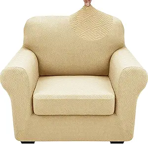XINEAGE 2025 New 2 Pieces Chair Covers with Arms Super Stretch Chair Slipcover for Living Room Pet Dog Universal Slip Cover Anti Slip Armchair Furniture Protector (Beige), 31"-46"(1 Cushion)