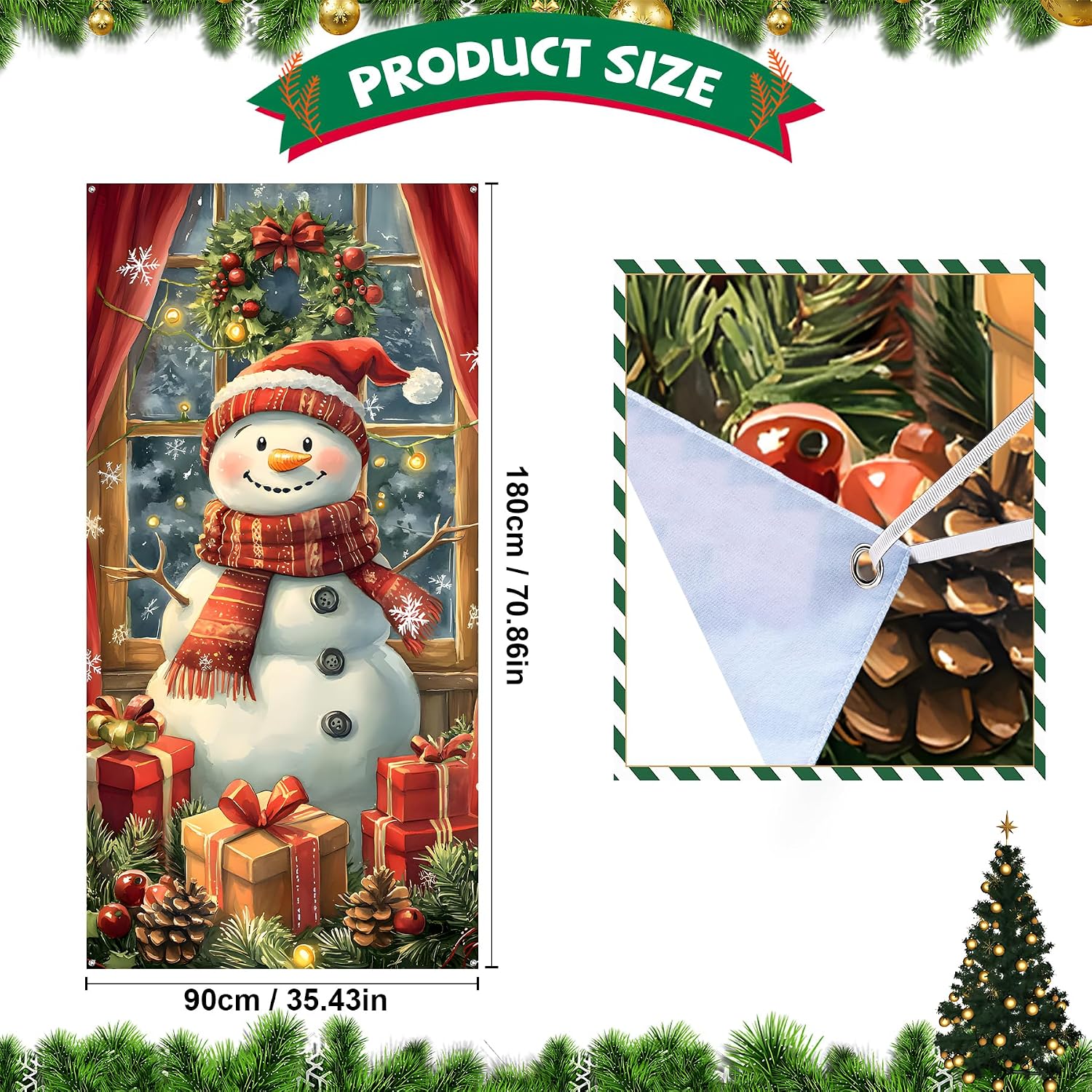 Christmas Door Cover Banner, 6 x 3 ft Christmas Decorations Flag Photography Background for for Winter Party Decorations Supplies (Snowman-2, 70.8 x 35.4 Inch) image 3