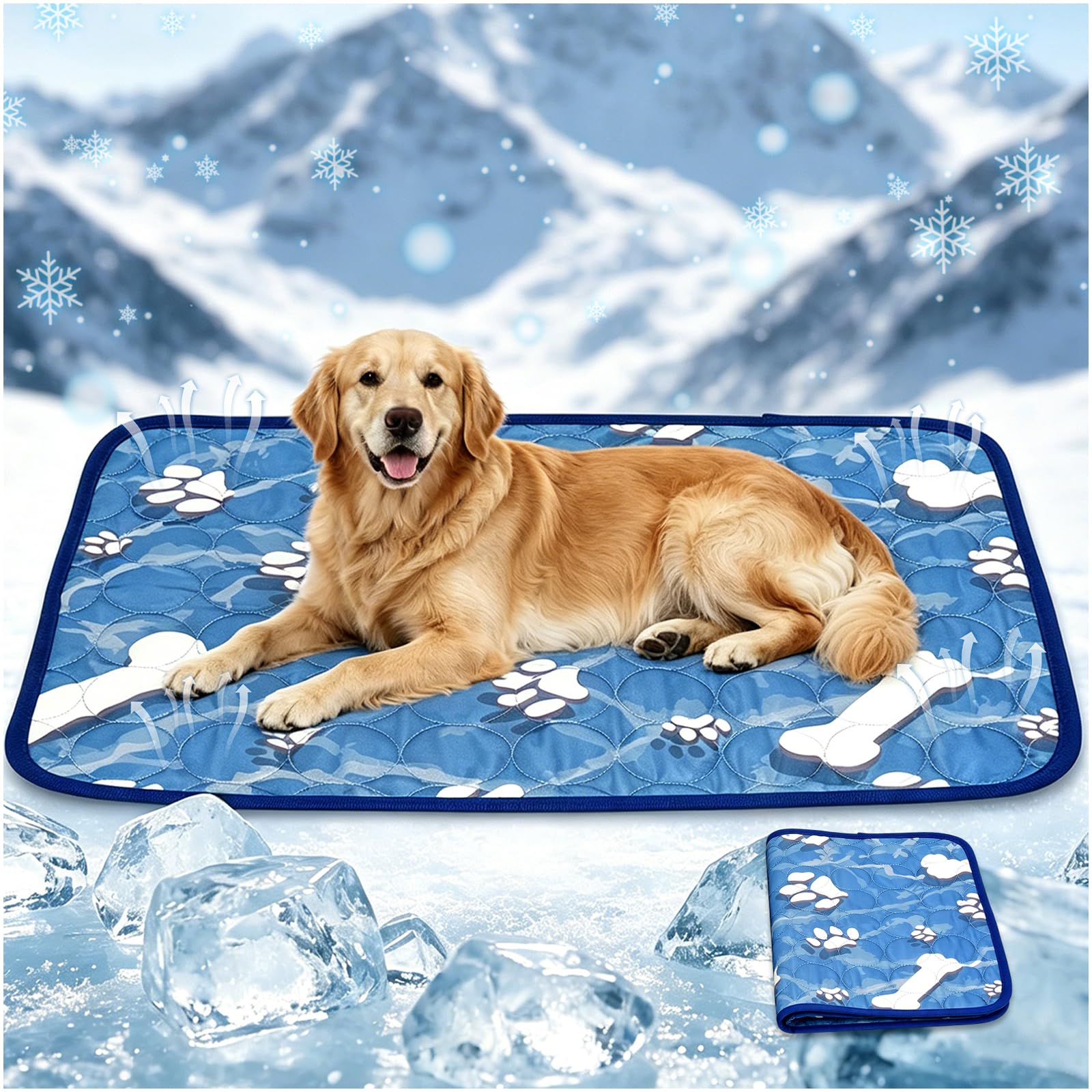 TOGETDREAM Alfombra Refrescante Perro Grande 100x70cm, Cama Perro Grande Verano, Alfombrilla Refrescante para Mascotas, Seda Fría Suave, Antiestático, Antideslizante, Lavable & Plegable