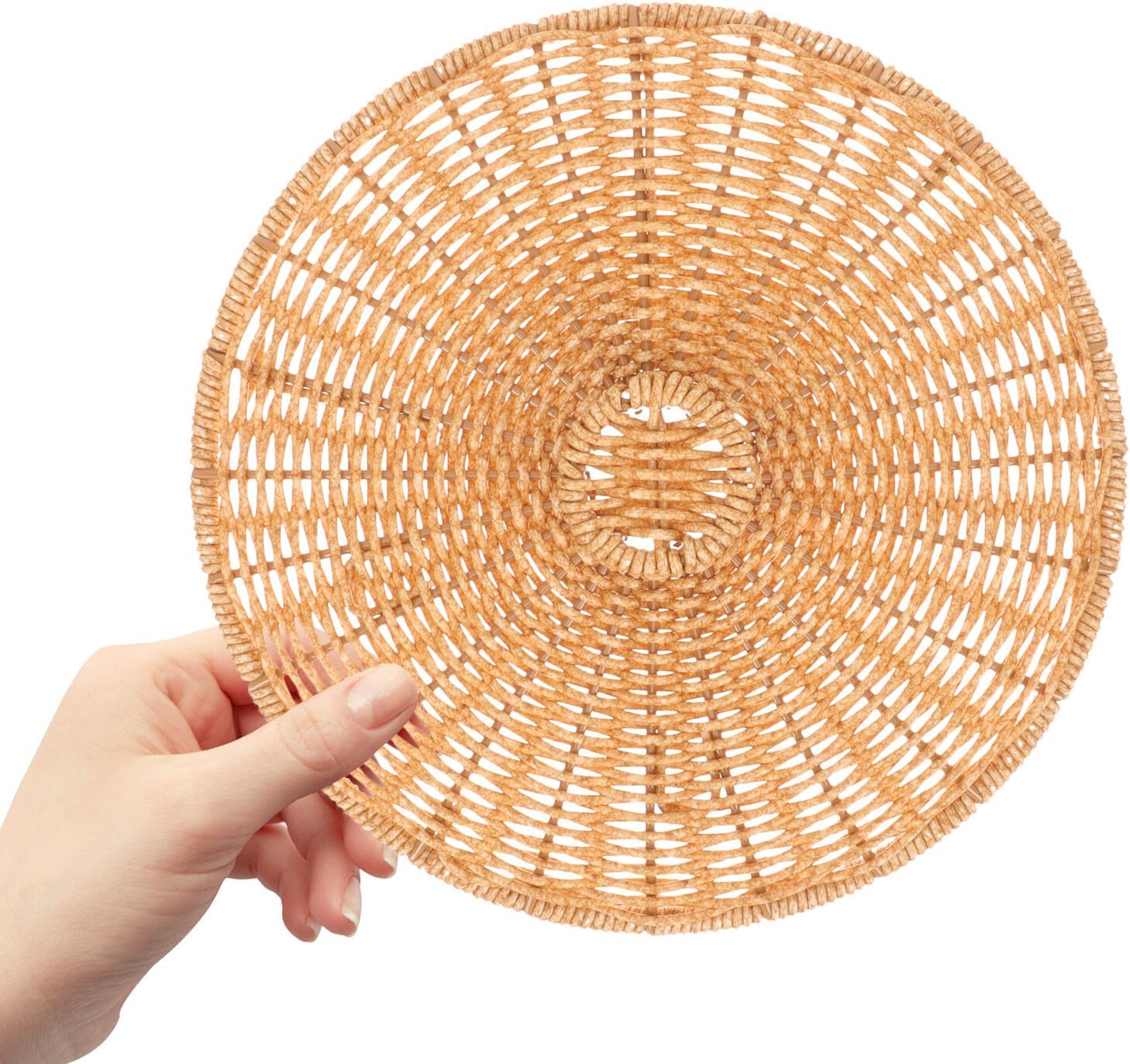 Round Imitation Rattan Storage Basket Lid Dustproof Cover for Trash Can Wear-resistant Material Easy Installation Rustic Farmhouse Style Suitable for Home Living Office Use