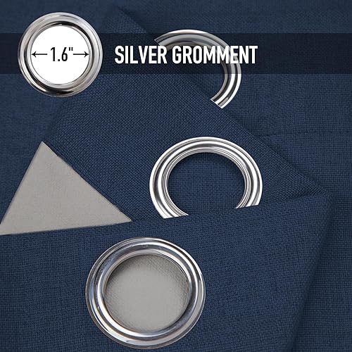 Vista 32 de Cortinas 100% opacas de 63 pulgadas de largo, lino texturizado, para dormitorio, cortinas con ojales para sala de estar, cortinas de tratamiento