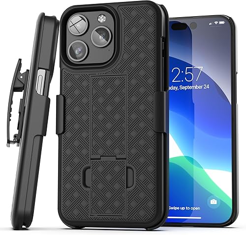 Miniatura 8 de Galvanox Funda diseñada para iPhone 15 Pro Max con clip para cinturón (2023) Carcasa rígida de policarbonato ultra duradera (negro)