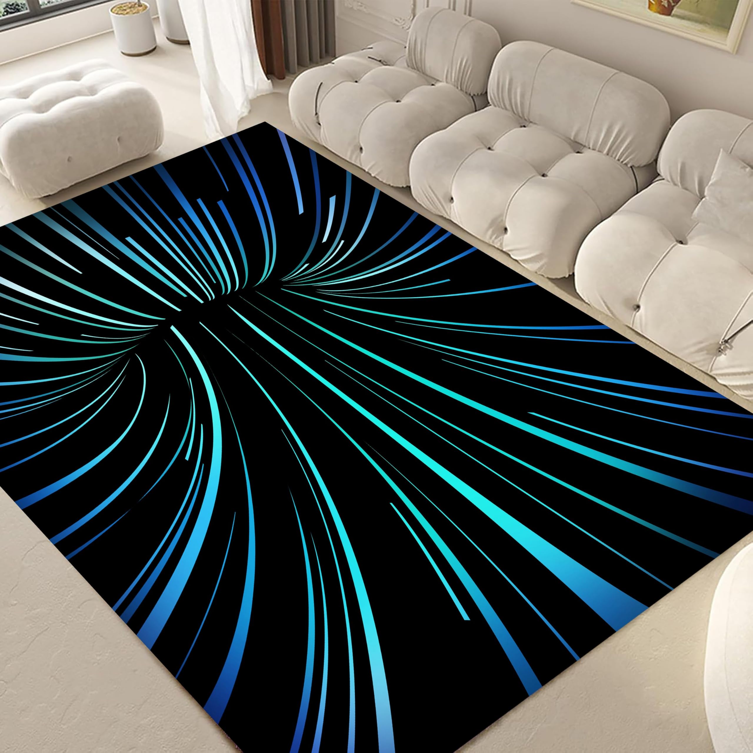 ZCLRUG Optical Illusions Rug 160x230cm Gradient Color Bottomless Hole Black Area Rug Non-skid Carpet for Floor Entrance Game Room Bedroom Boys Room Machine Washable No Fading Soft Interior Carpet