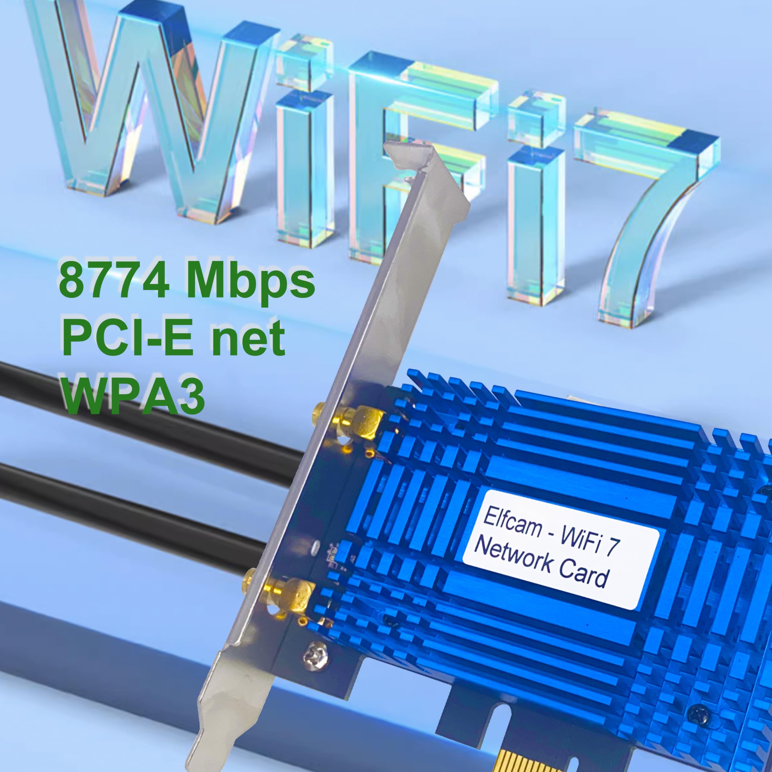 Elfcam Karta WiFi 7 PCIe 4.0, bezprzewodowa 8774 Mb/s, adapter Intel BE200, do komputerów Intel Procesor z systemem Windows 10/11 Linux, kompatybilny z Freebox Ultra i Orange Livebox
