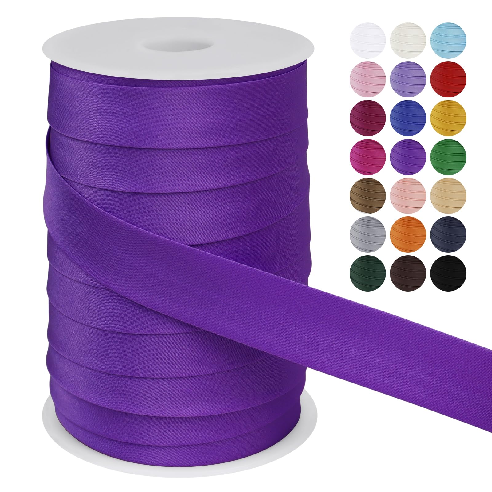 LEREATI Satin Bias Binding Tape for Sewing 1 Inch x 50m Sewing Bias Tape Double Fold, Upholstery Webbing Tape for Sewing, Bunting, Seaming, Quilting, Hemming (Grape Purple)