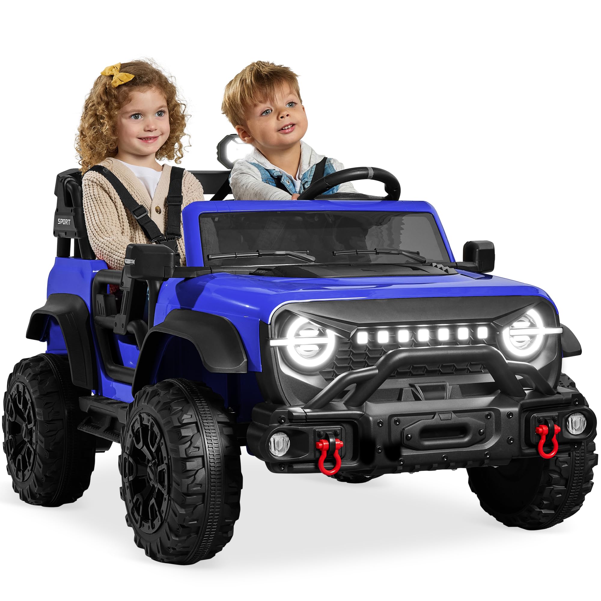 Best Choice Products Kids 24V 2-Seater Electric Ride On Car Truck w/ 132lb Weight Capacity, Parent Control, Bluetooth, LED Lights - Blue