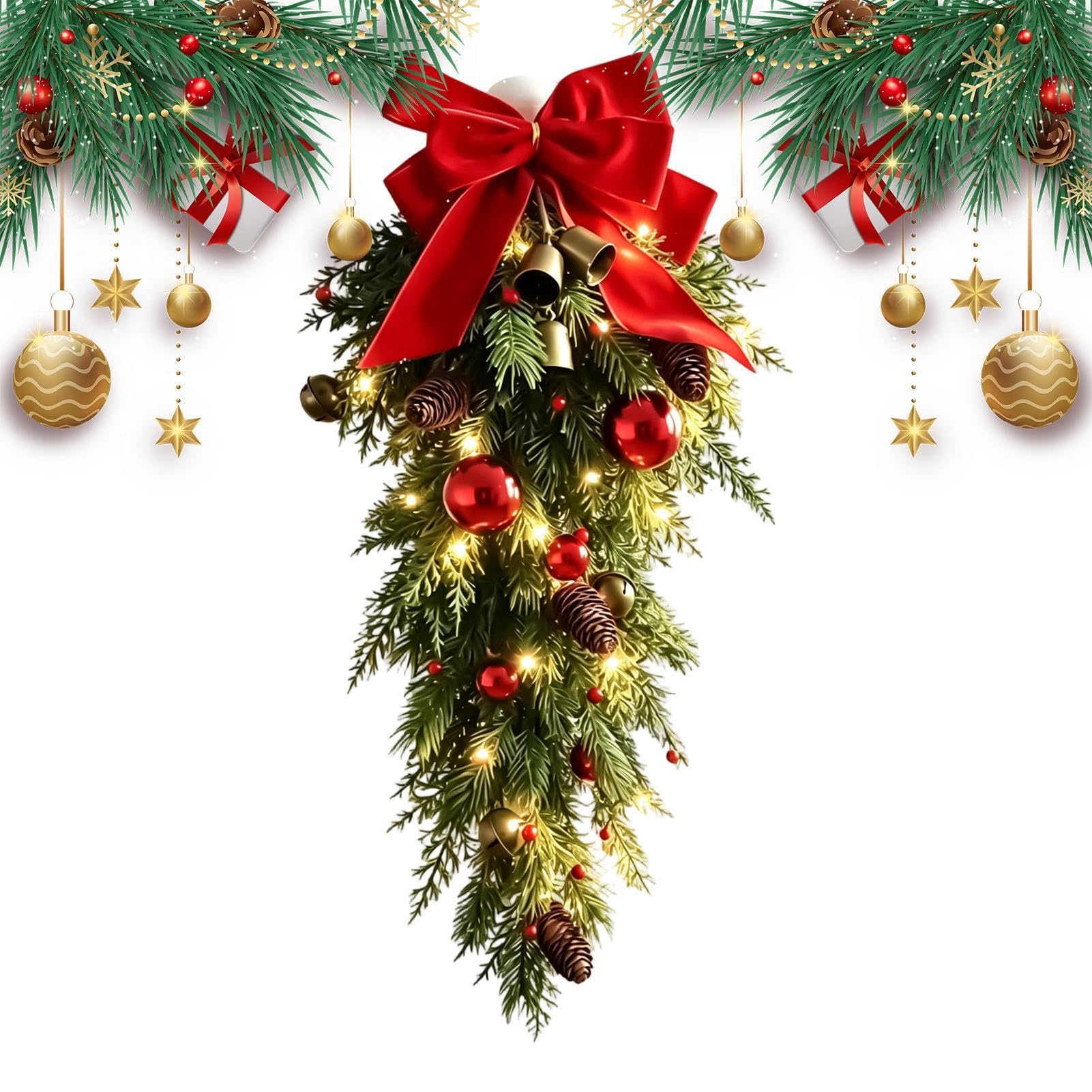 Corona di Natale 68 cm aghi di pino, capovolto e bacche