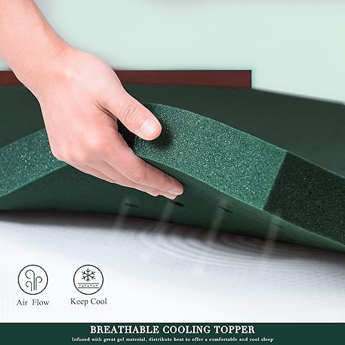 Vista 3 de CHUN YI Cubrecolchón con infusión de gel de 2 pulgadas, espuma viscoelástica refrescante, transpirable, soporte corporal ventilado