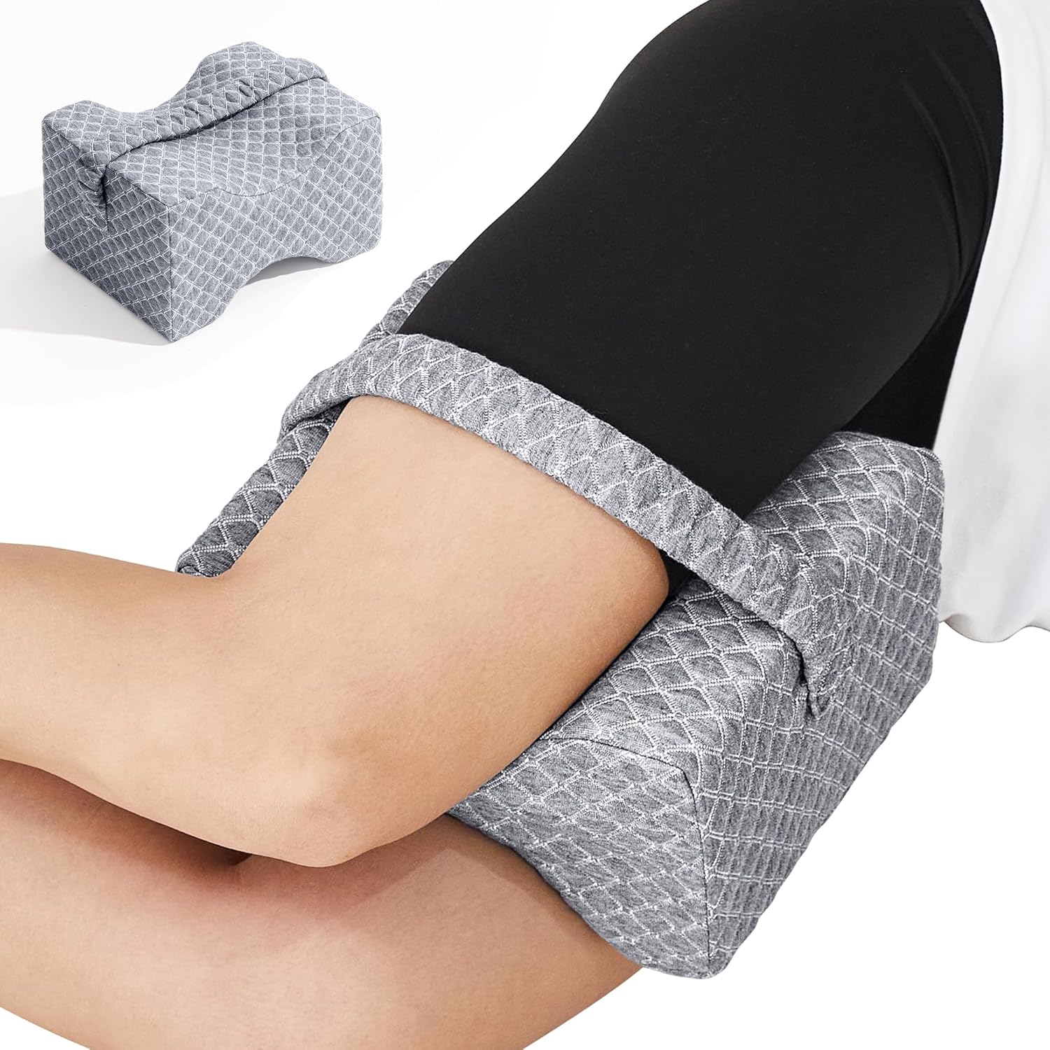 Knee Pillow for Side Sleepers, Leg Pillow for Sciatica, Back, HIPS, Knees, Joints Pain Relief,Pillows for Between Legs While Sleeping Spine Alignment Support & Relieves Pressure Gray Basic Strap