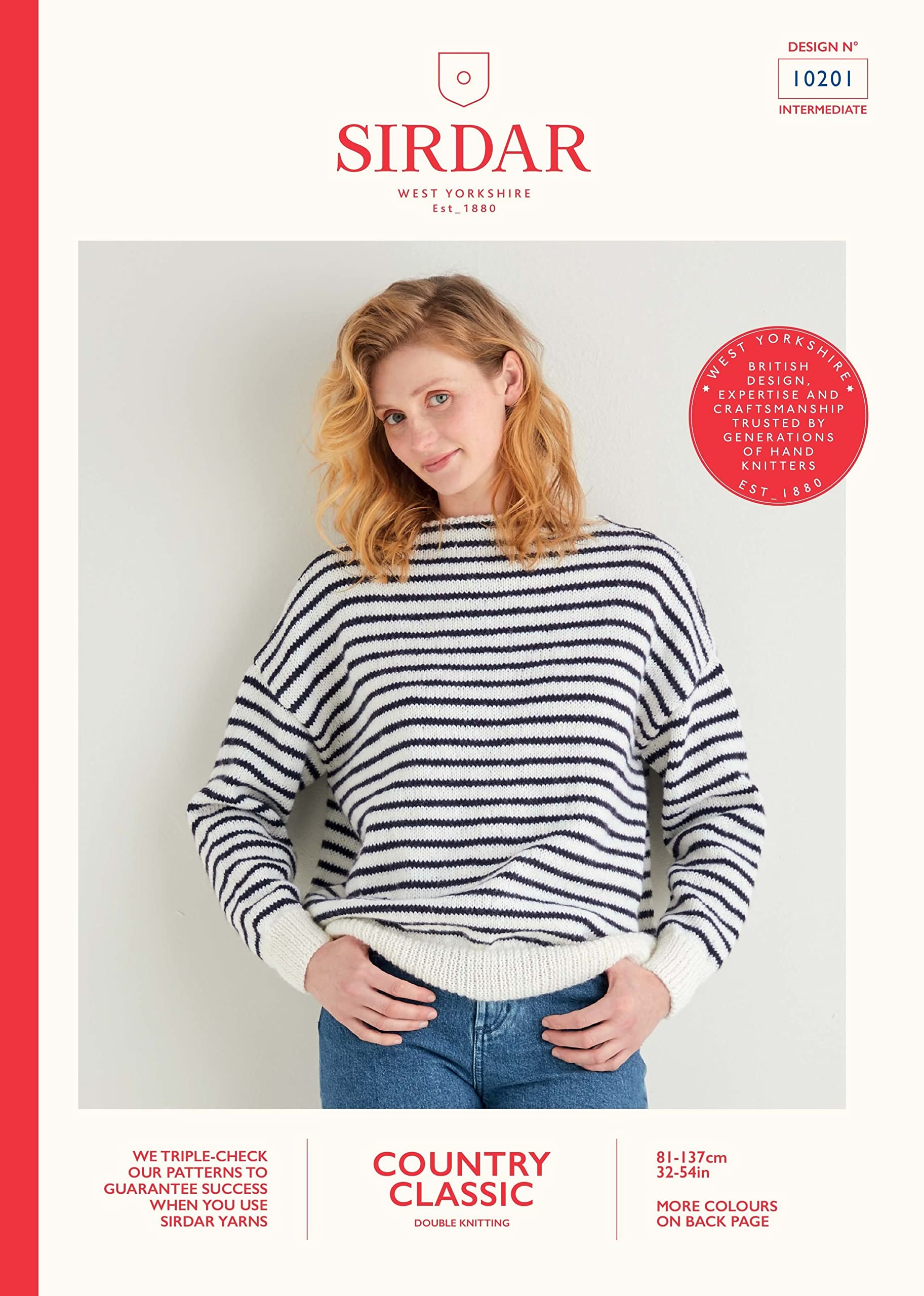 Sirdar 10201 Knitting Pattern Womens Drop Shoulder Striped Sweater in Country Classic DK
